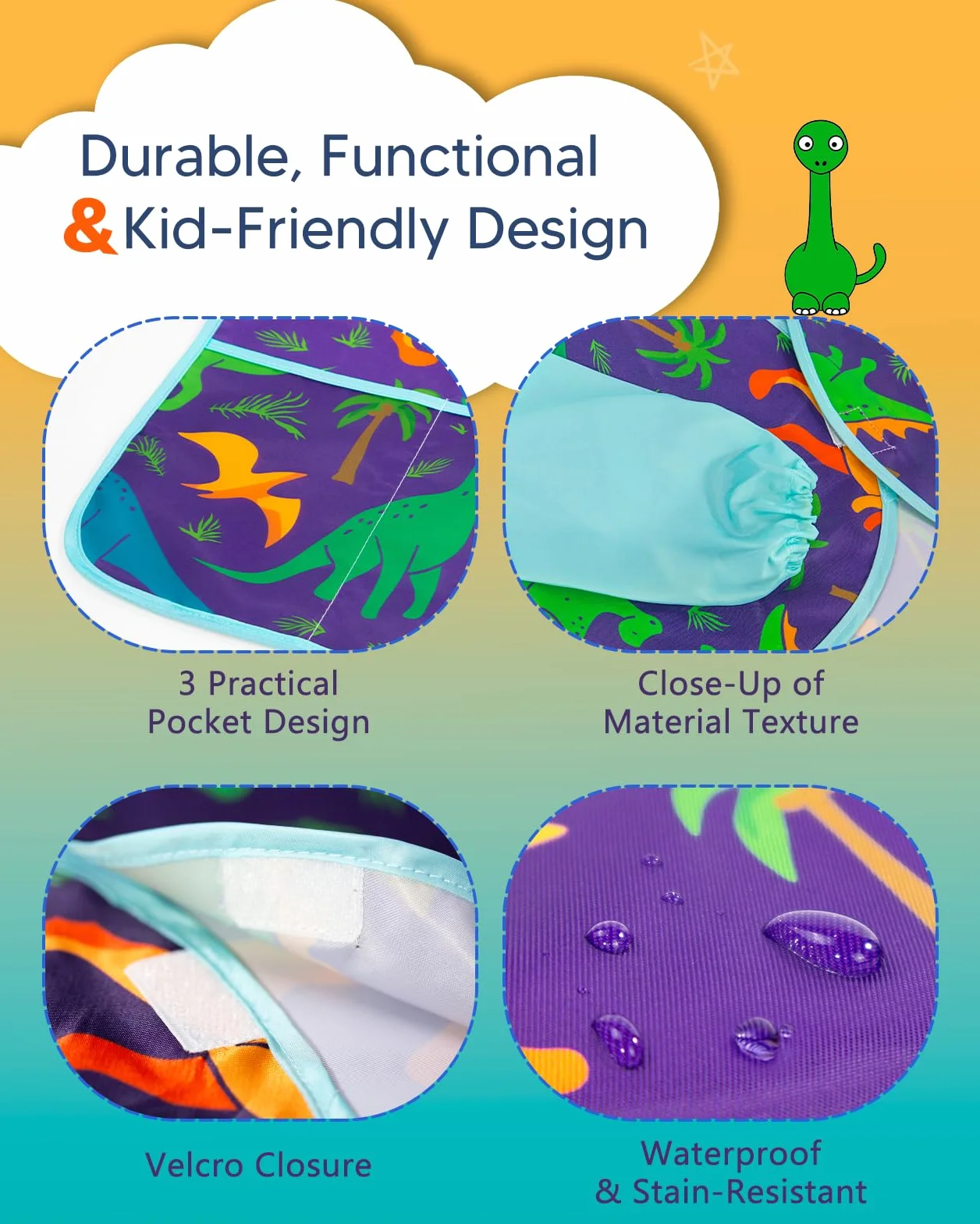 Tablier Peinture Enfants Imperméable Manches Longues 3 Poches Lavable pour Peinture Bricolage Cuisine