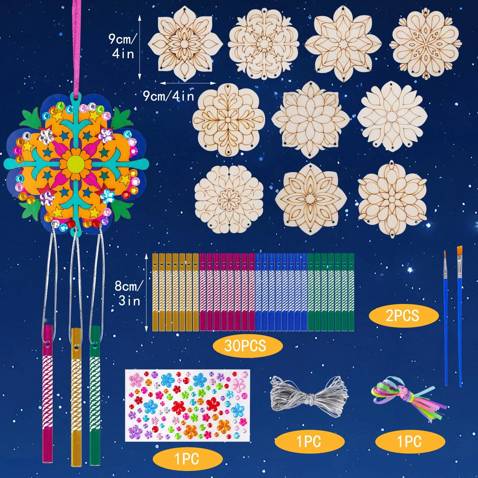 Carillons éoliens en bois pour enfants Mandala - Décoration de jardin - Lot de 10