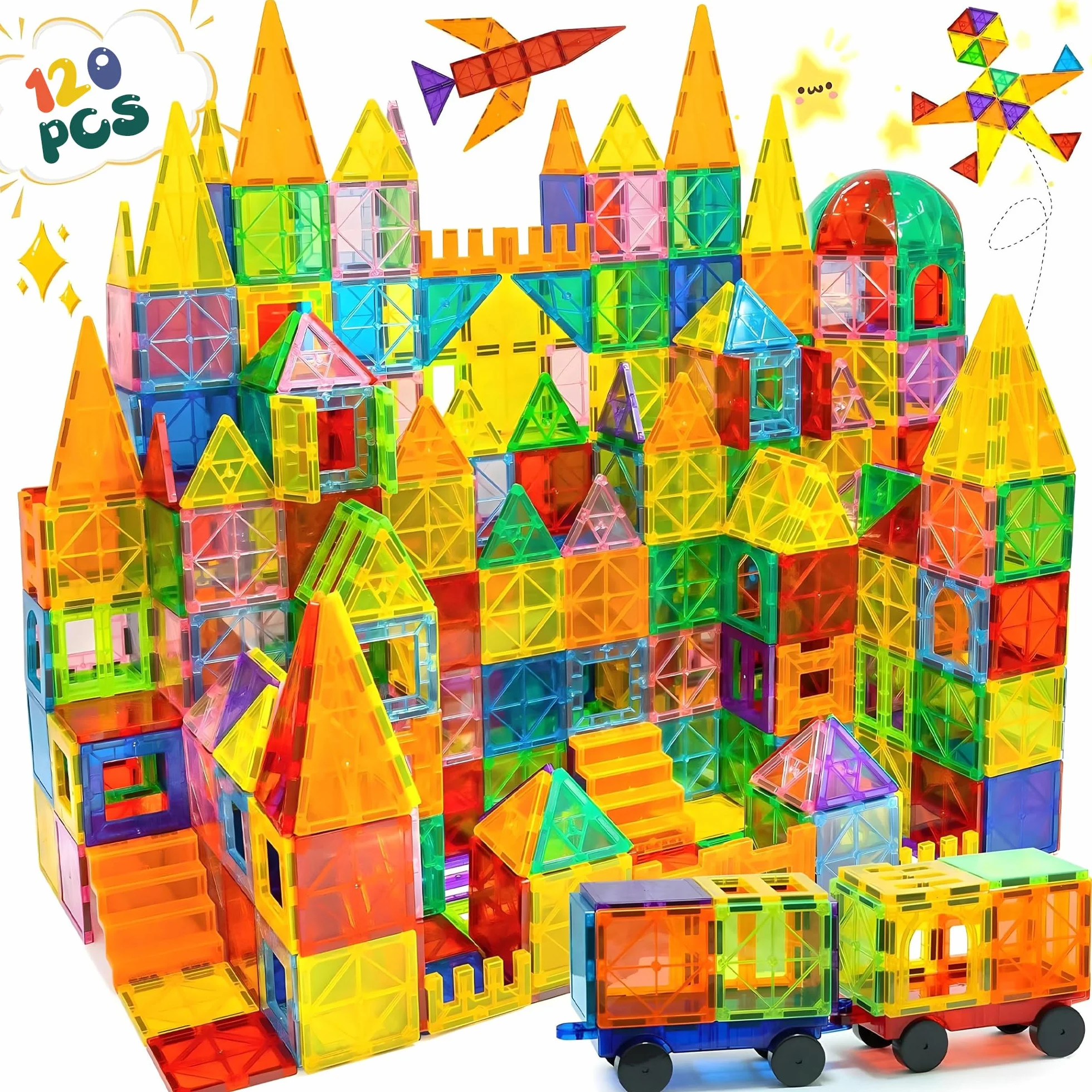 Olvy Blocs Magnétiques Montessori Jouet 120 Tuiles Enfants Construction Magnétique Dès 3 Ans Smart Playground