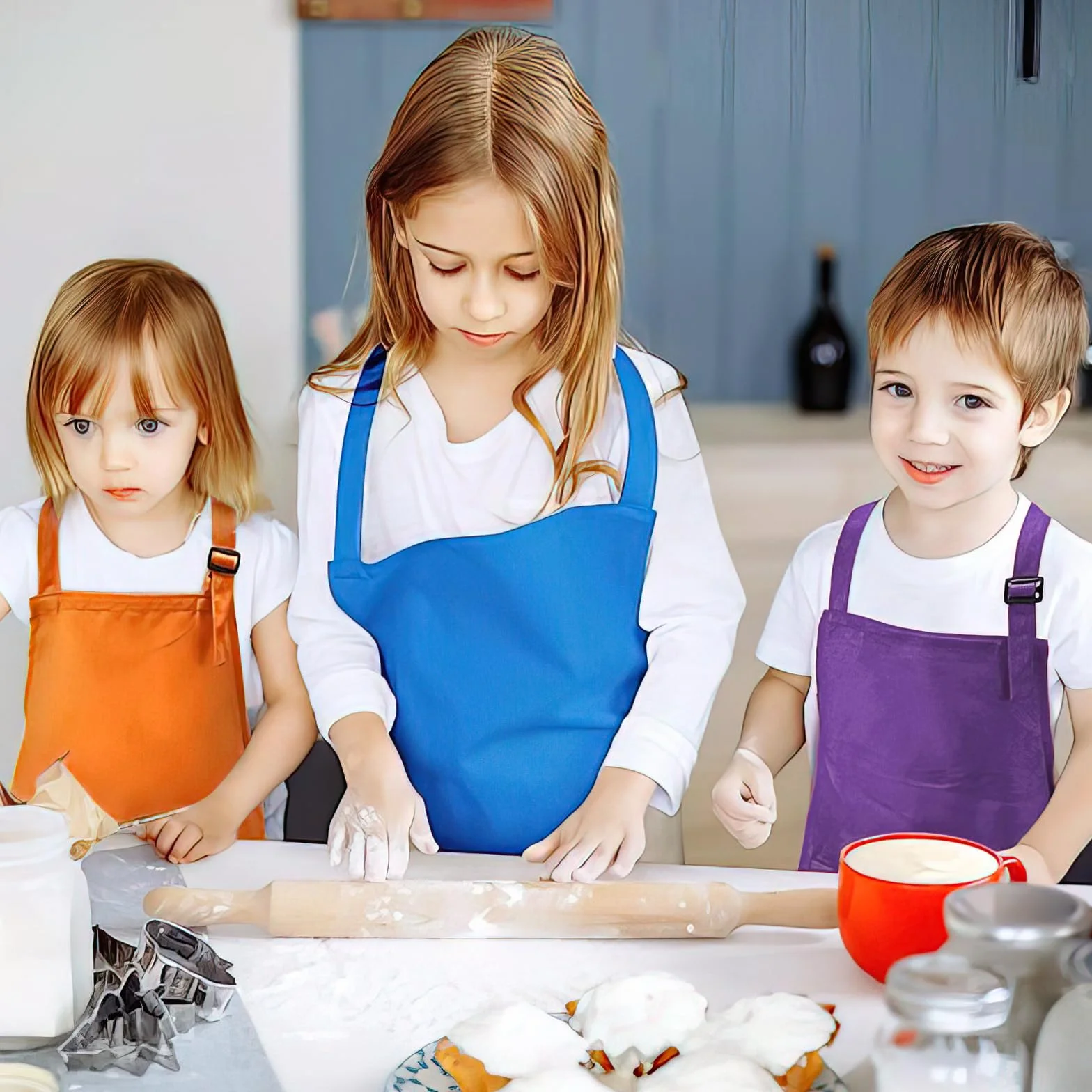 Lot de 16 Tabliers Enfant Réglables avec 2 Poches - Tablier de Peinture et Cuisine pour Filles et Garçons - 7-13 Ans