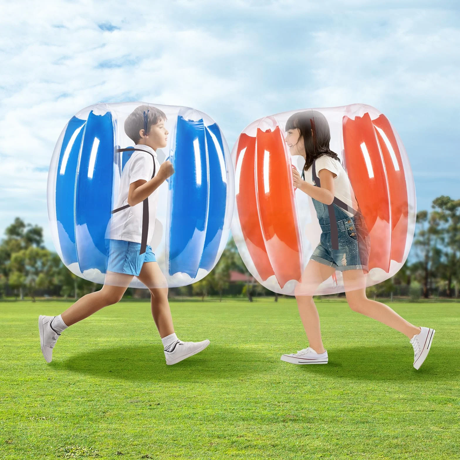 VEVOR Bulle Gonflable 0,9 m Diamètre 2PCs, Balle Pare-Chocs PVC 0,3 mm pour Enfants Adolescents, Jeux Plein Air Rouge Bleu