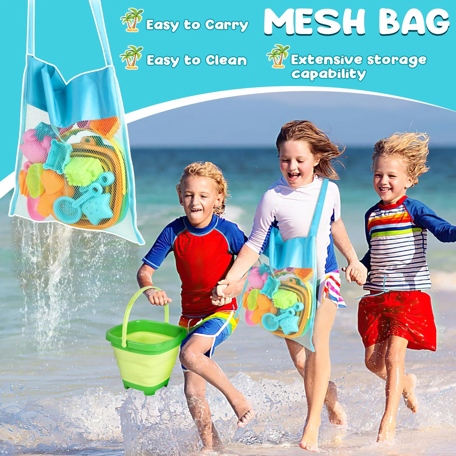 YIMORE Jouet de Plage 28 PCS Jouets de Sable avec Seau Pliable Enfants Bac à Sable
