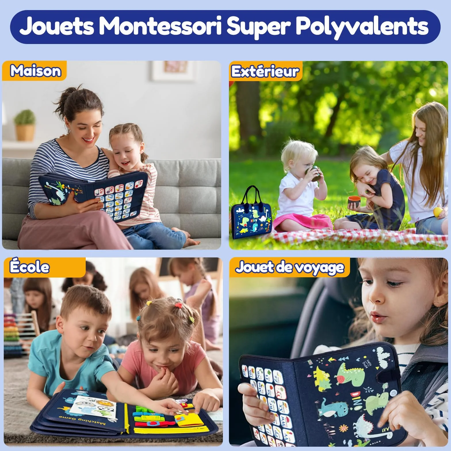Qizfun Busy Board Jouet Montessori Bébé Tout-Petits Sensoriel Éducatif Voyage Avion Voiture Cadeau Garçon Fille