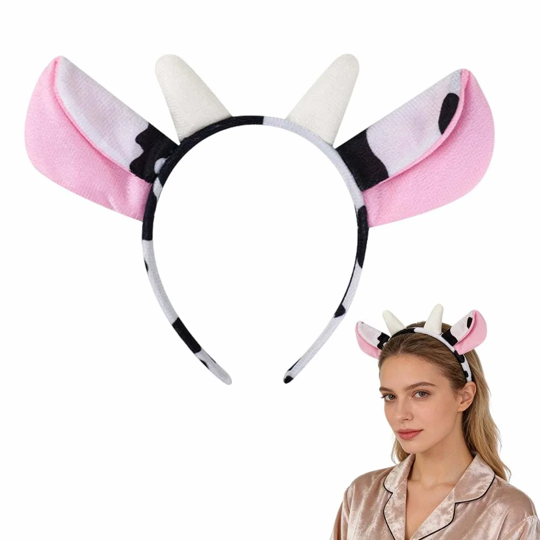 MKEWUU Serre Tete Homme Animaux Bandeau Oreilles Vache Noir Blanc Costume Cosplay Noël Fête Enfants Adultes