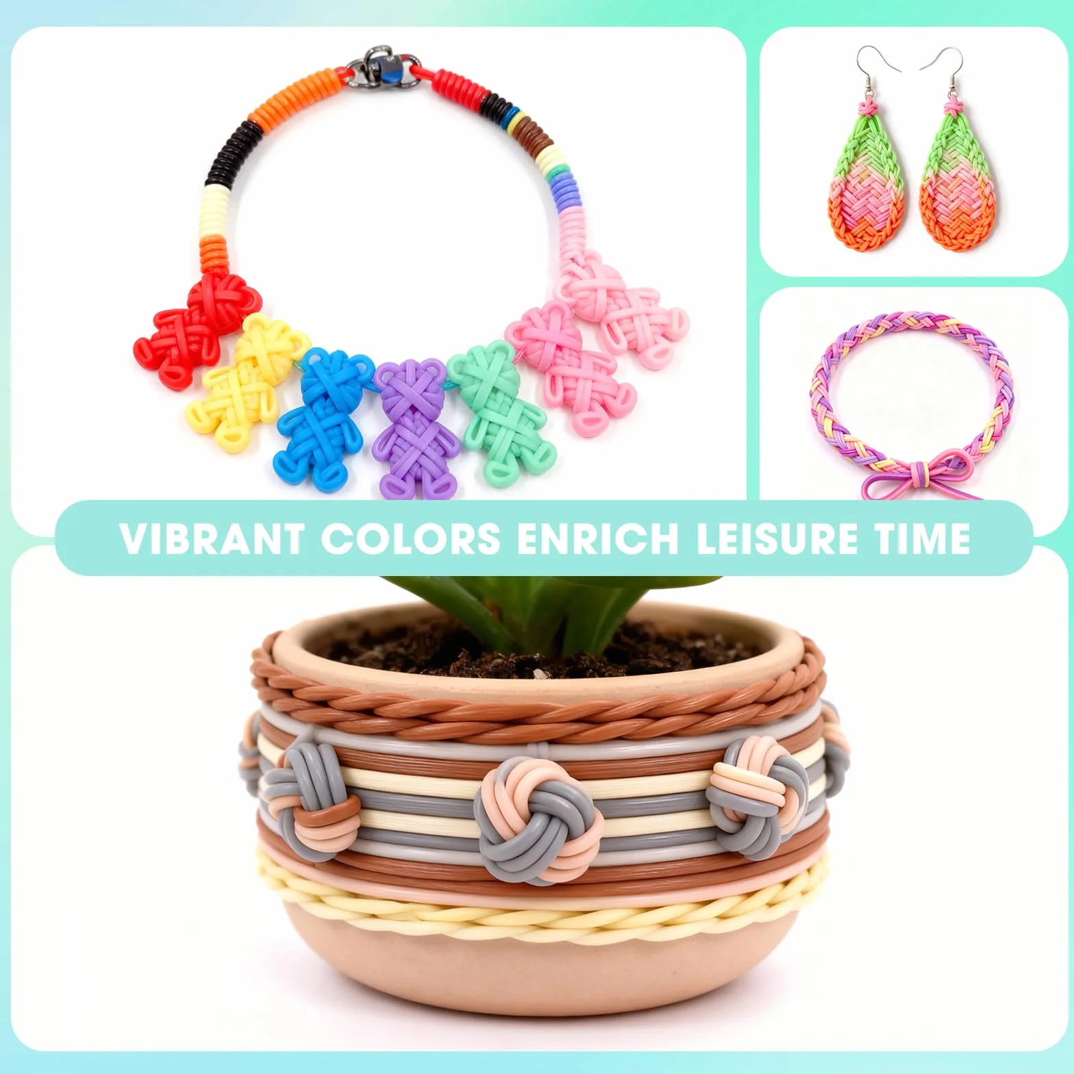 VINATO Kit de Scoubidou Fil avec 200 Pièces Fils Élastiques, 20 Couleurs pour Fabrication de Bracelets