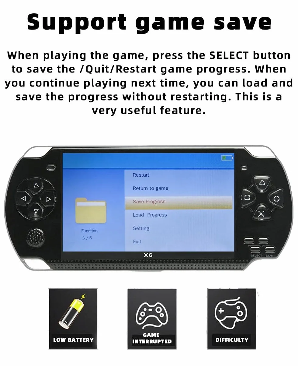 JXD X6 4,3 Pouces Console de Jeu Portable Compatible avec Plusieurs Simulateurs Sortie TV