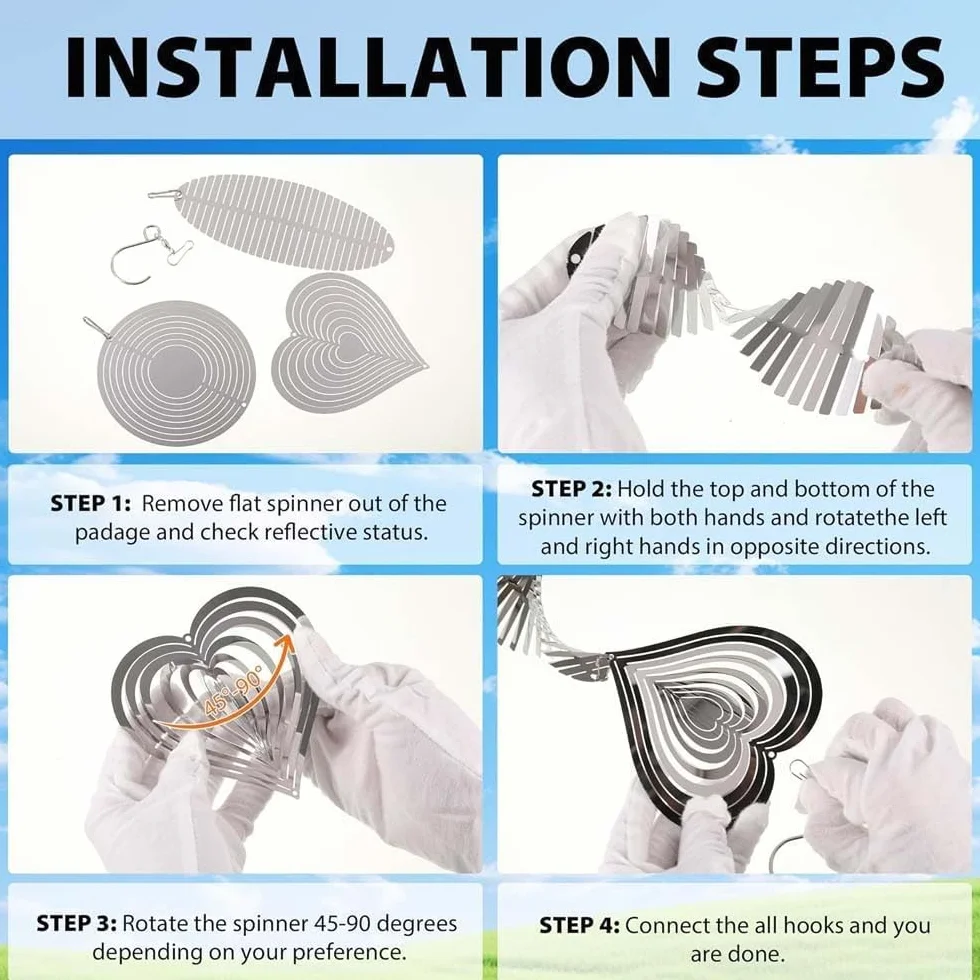 Lot de 3 Disques en Métal pour Effrayer les Oiseaux, Sculptures à Vent 3D, Décoration de Jardin