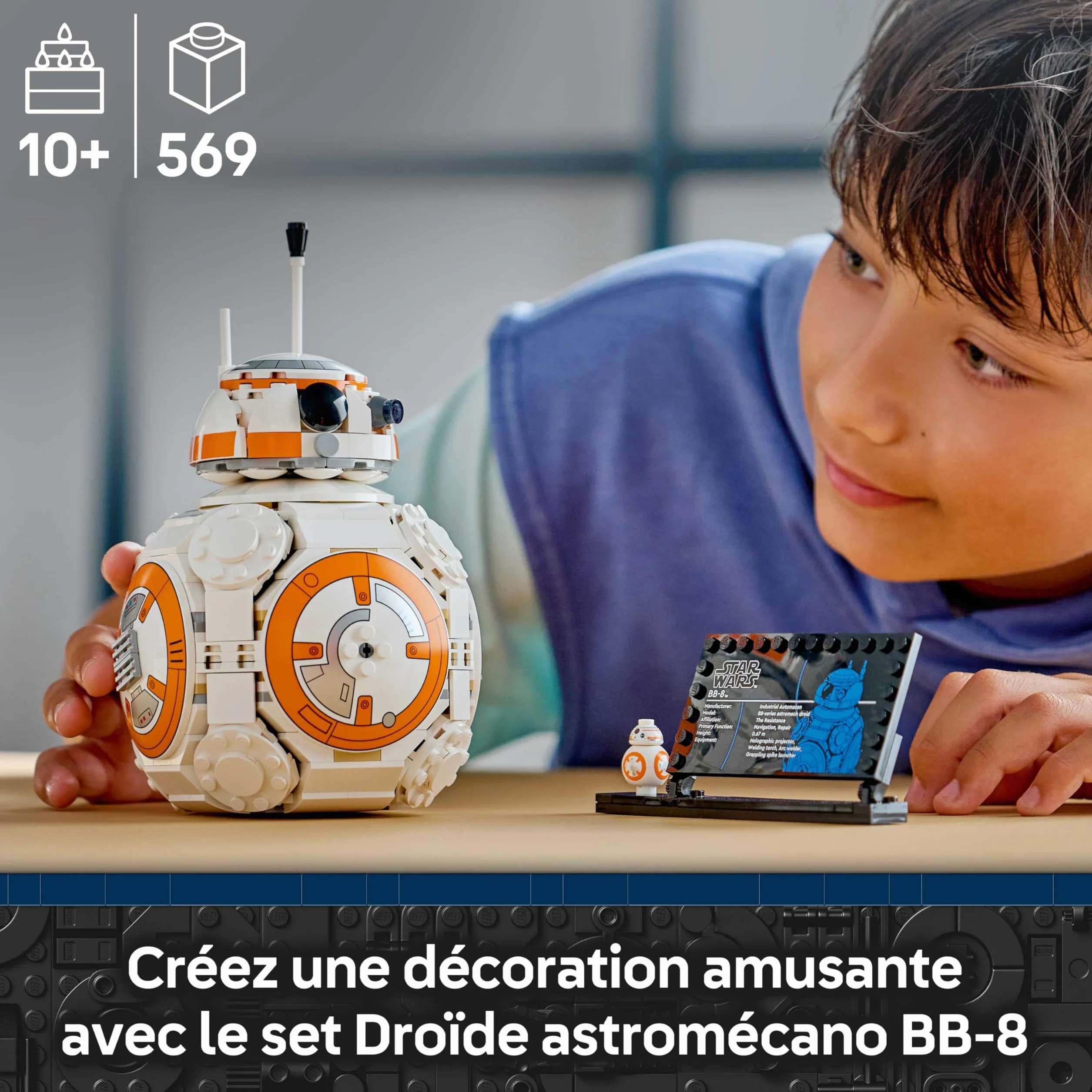 LEGO Star Wars 75452 Droïde Astromécano BB-8 Maquette Figurine Droïde Jouet Construction Tête Pivotante Roue