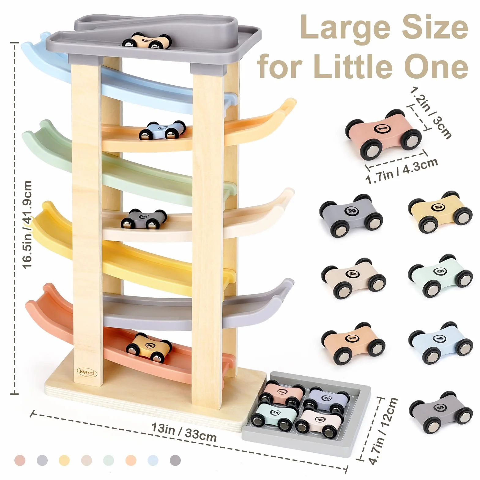 Joyreal Rampe Voiture en Bois Jeux Montessori 8 Mini Voiture Enfant Garage Bois Jouet