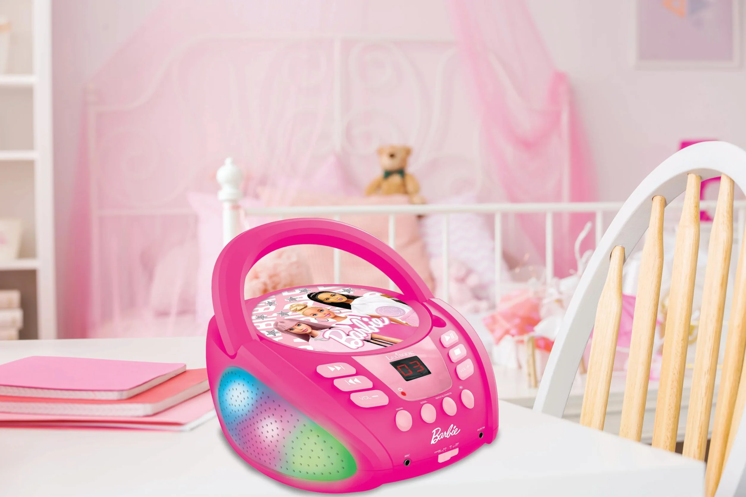 Lexibook Barbie RCD109BB Lecteur CD Bluetooth Enfants Portable Effets Lumineux