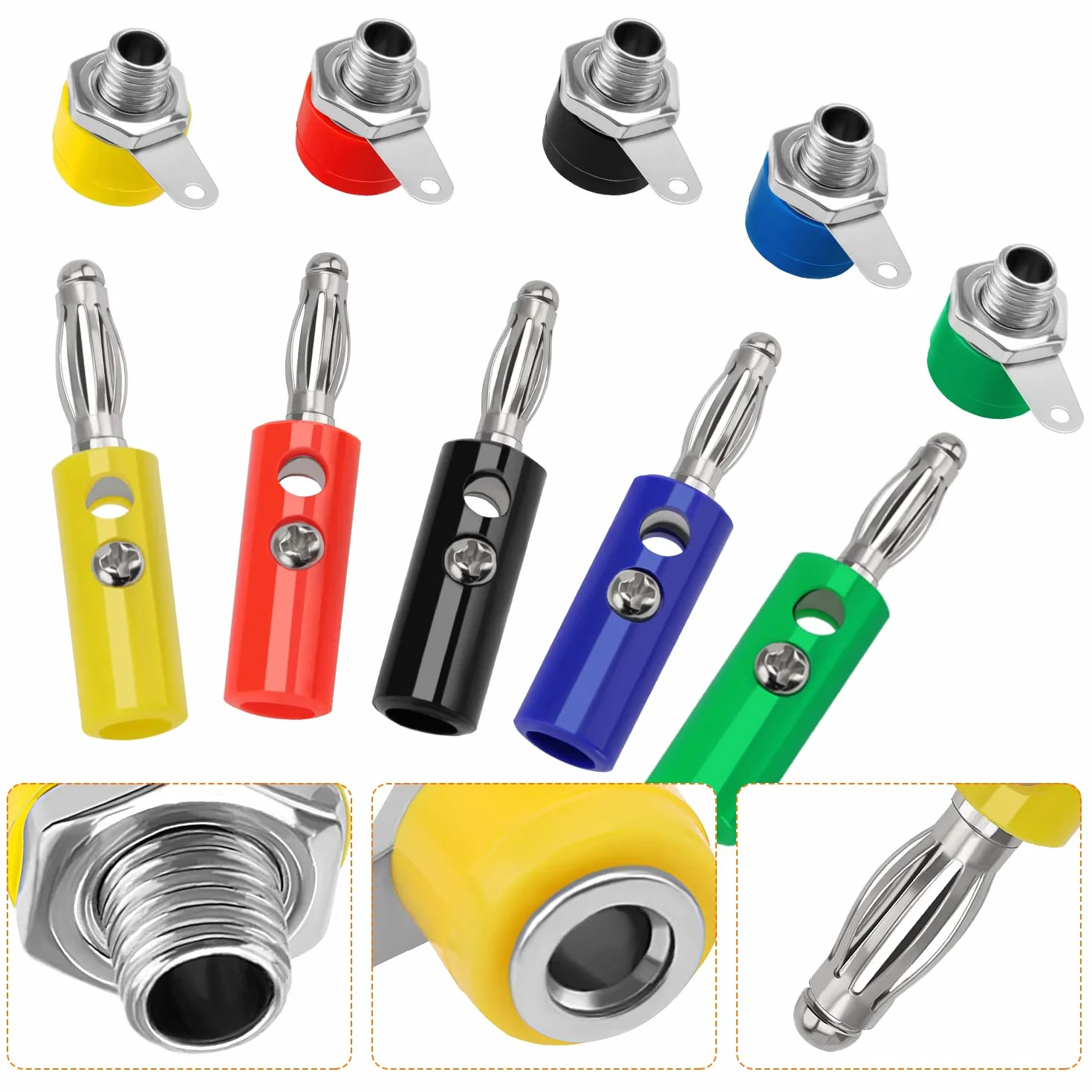 Lot de 50 fiches bananes femelles 4 mm pour haut-parleur avec tournevis 25 paires 5 couleurs