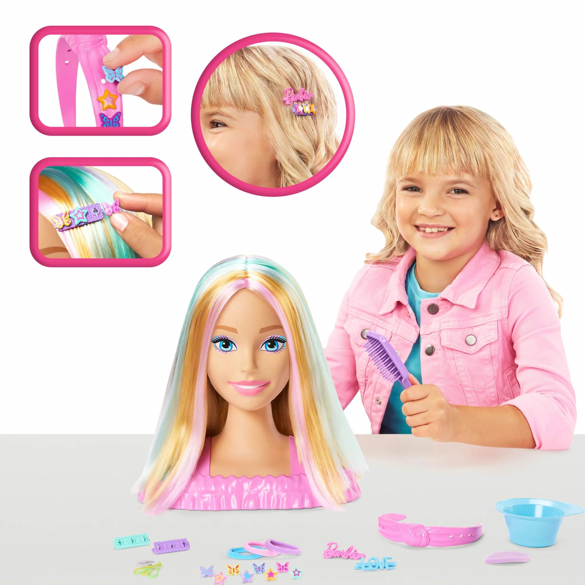 Barbie Tête à Coiffer Color Reveal cheveux blonds 20 accessoires coiffure barrettes étoile papillon changement couleur JFG81