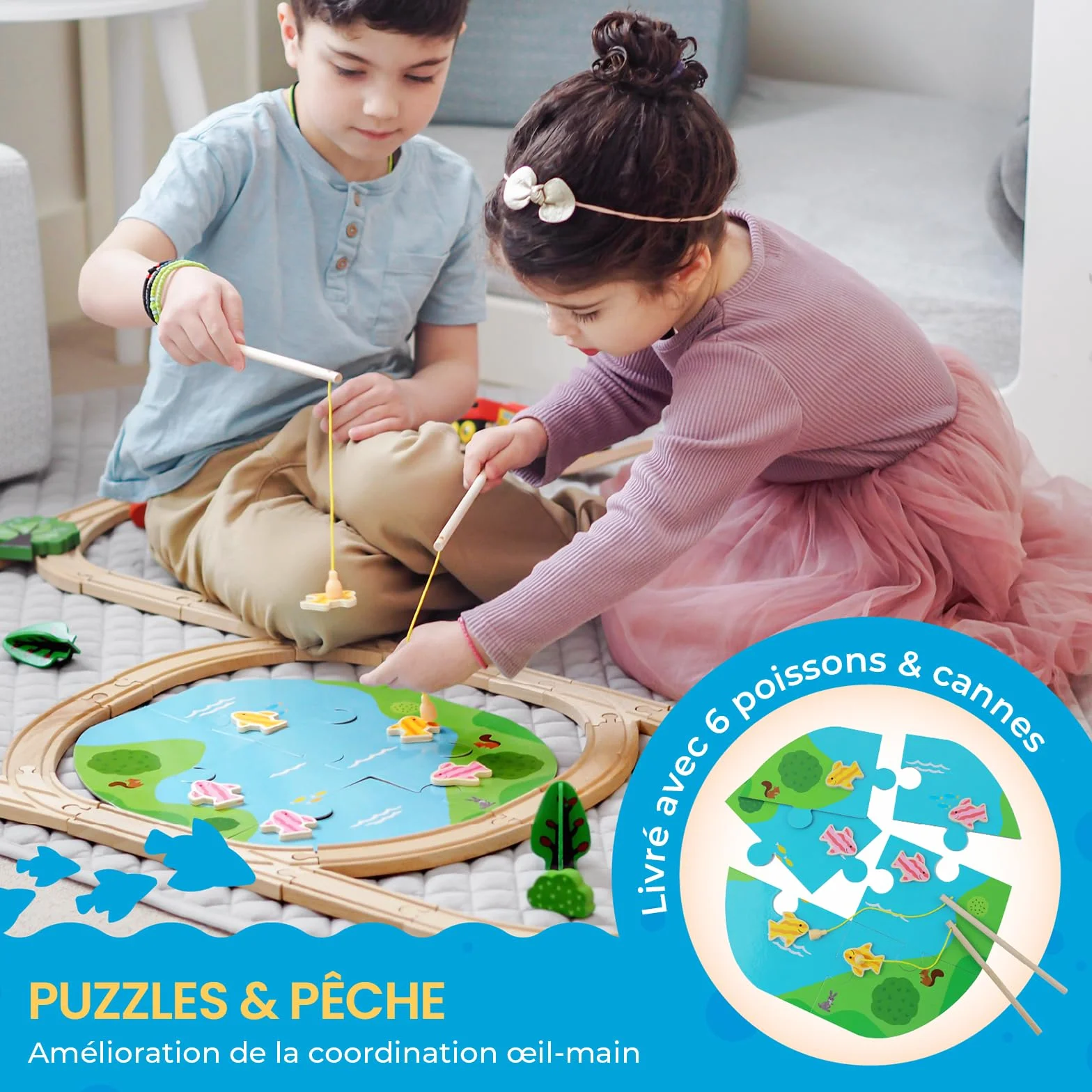 Tiny Land Kit de chemin de fer en bois 110 pièces pour enfants 3-7 ans