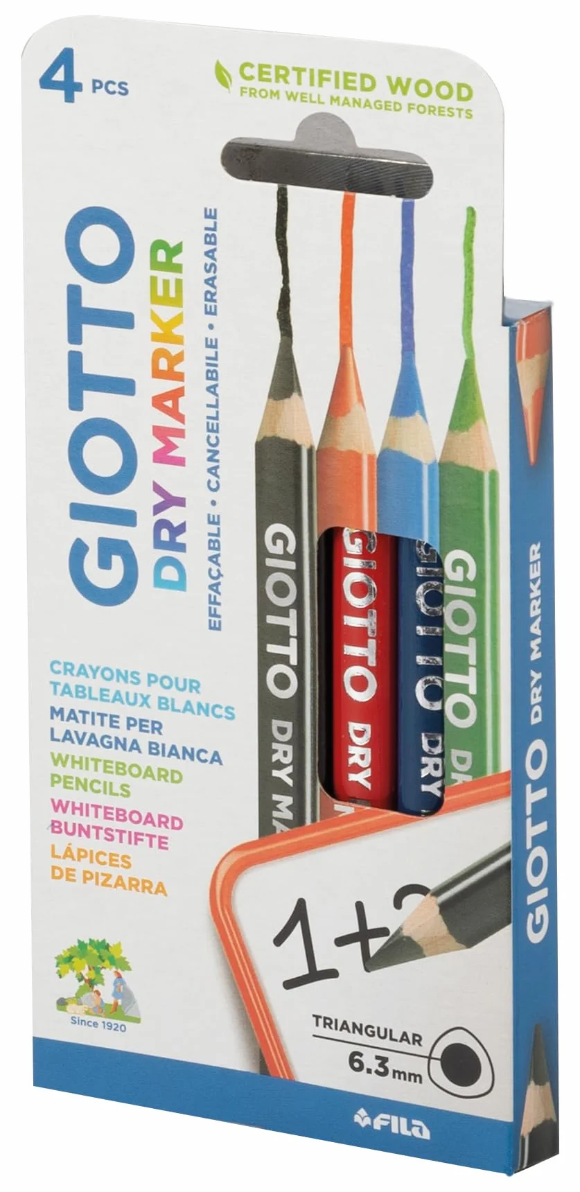 GIOTTO Dry Marker Boîte de 4 crayons effaçables à sec pour ardoises et tableaux blancs