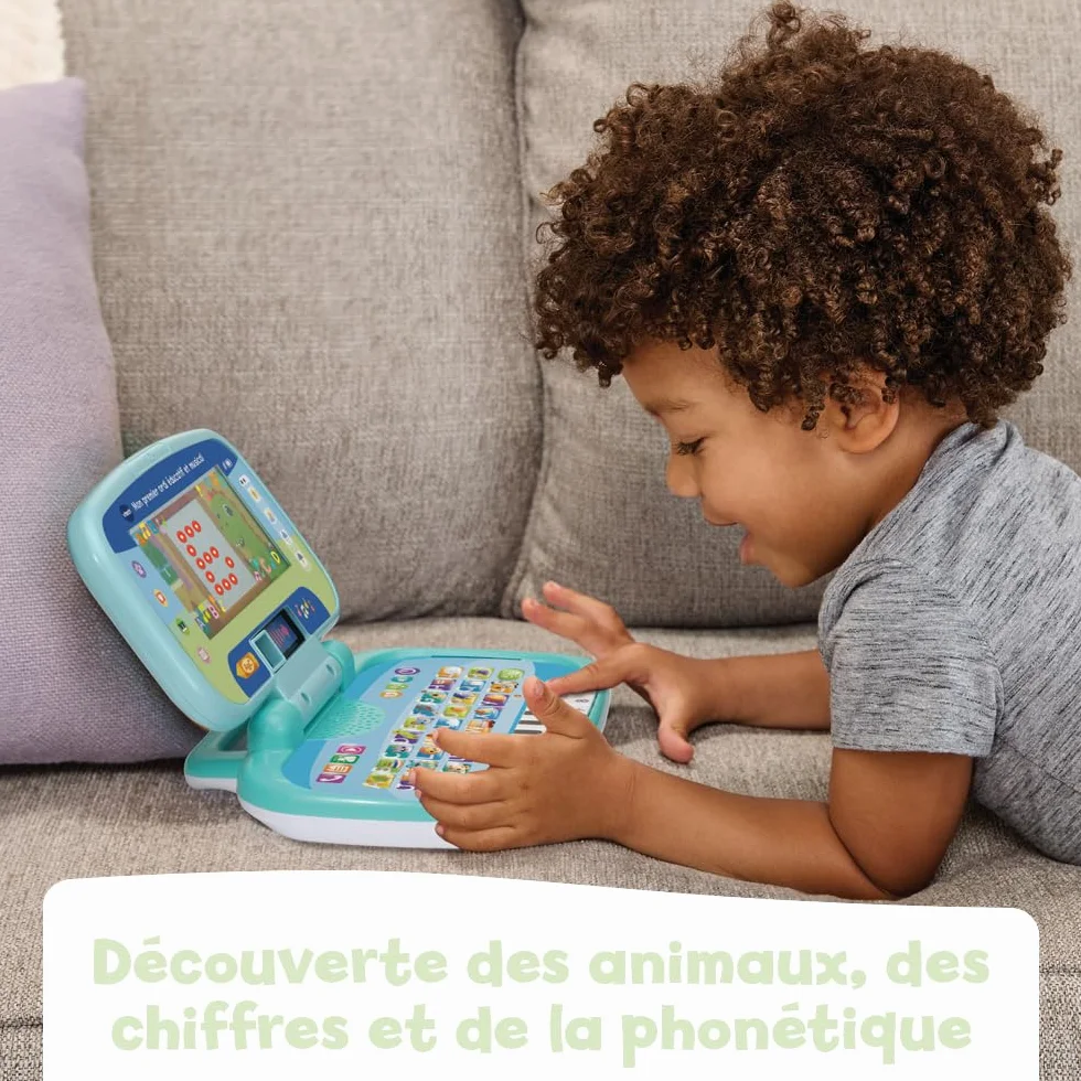 VTech Mon Premier Ordi Éducatif et Musical Ordinateur Portable Enfant avec Écran Animé Clavier ABC Poignée de Transport 7 Jeux Éducatifs Cadeau Enfant 2 à 5 Ans