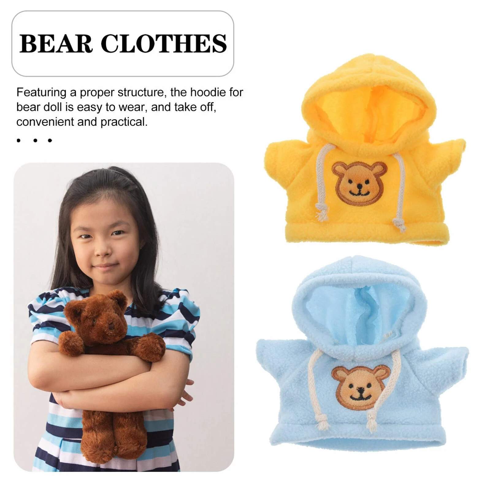 Toyvian 2 Pièces Petit Ours en Peluche Poupée Costume Animal en Peluche Tenue Fille Garçon Pull À Capuche Vêtements