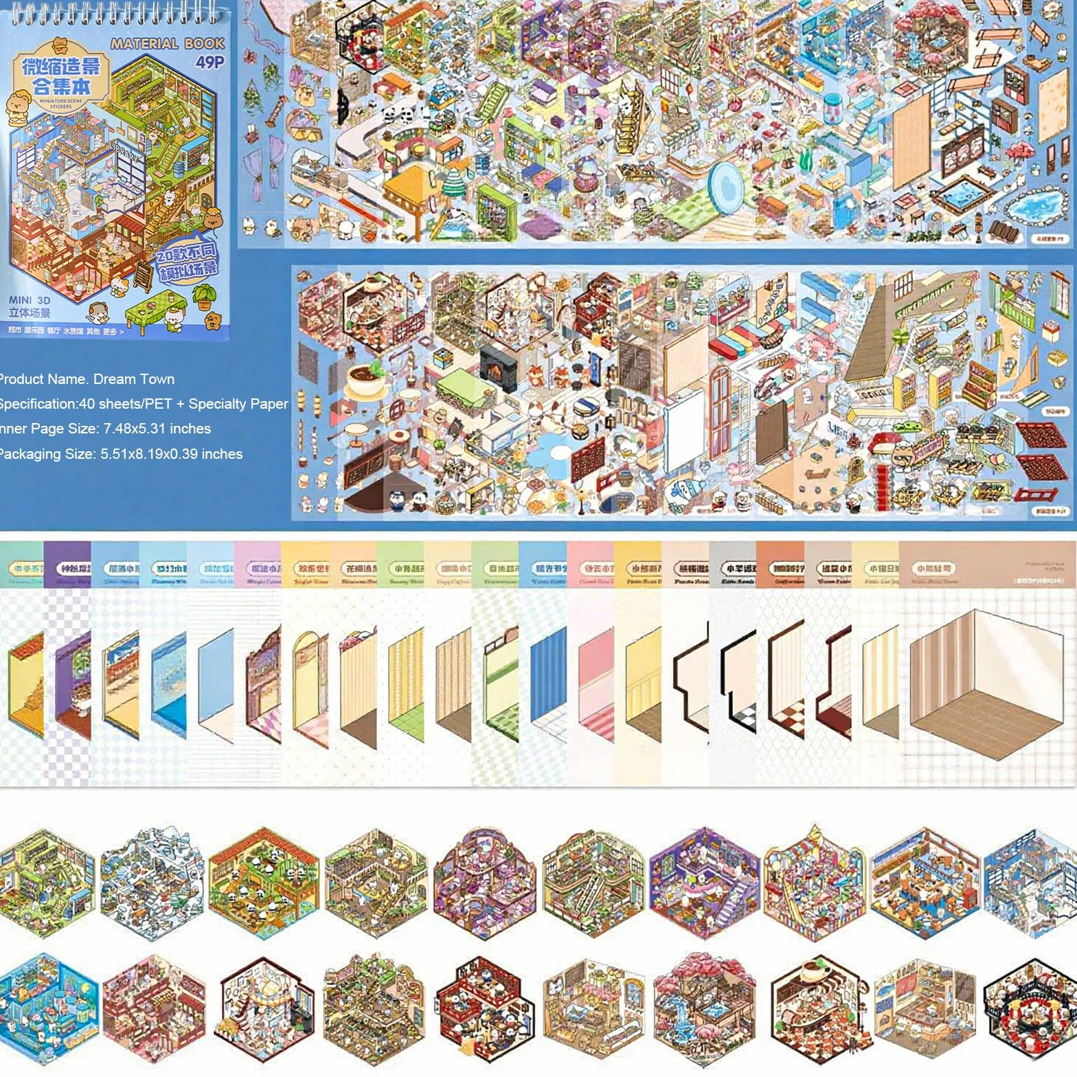 Lot de 20 autocollants 3D Scene Book, ensemble de bricolage avec pincettes