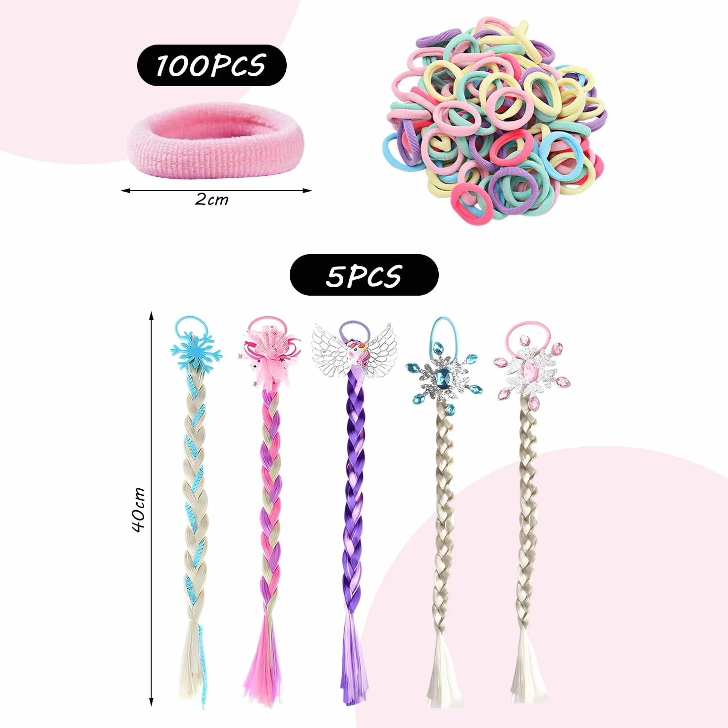 Perruques de Filles, 5 Pièces, 100 Mini Anneaux de Cheveux, Accessoires de Coiffure Colorés