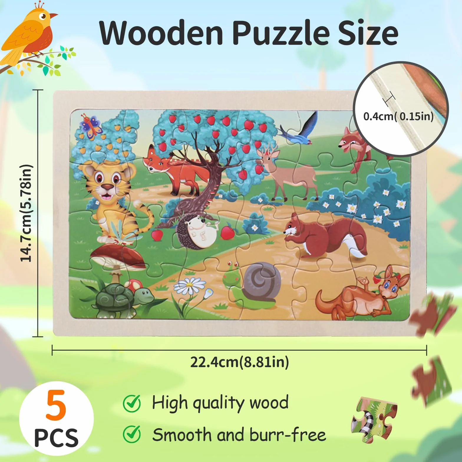 Puzzle Enfant 3 Ans 5 X 24 Pièces Bois Animaux Jouet Educatif Préscolaire pour Garçons Filles