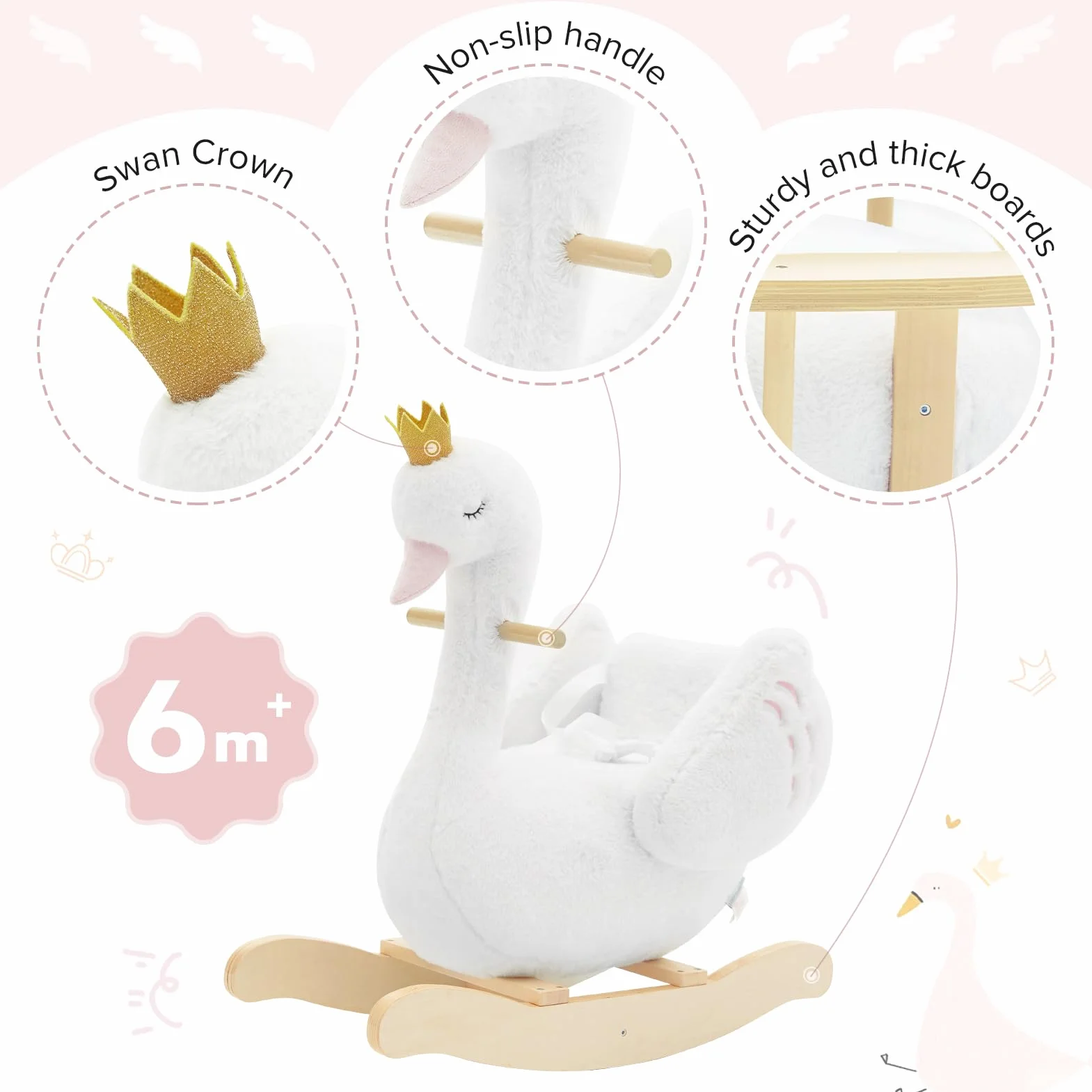 Labebe Cheval à Bascule Cygne Enfant Peluche Blanc Extérieur Intérieur Jouet 1-3 Ans