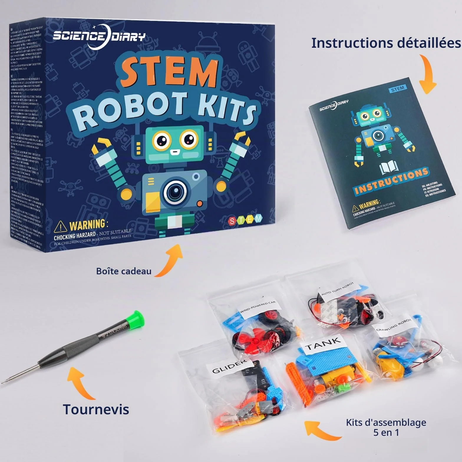 Kit de construction de robot STEM pour enfants - Ensemble d'expériences d'ingénierie avec moteur
