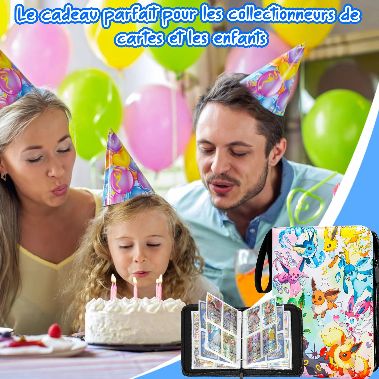 Porte Cartes en Cuir Imperméable avec Fermeture Éclair, Capacité 50 Pages 400 Cartes, Organisateur de Cartes Cadeau Garçons Filles