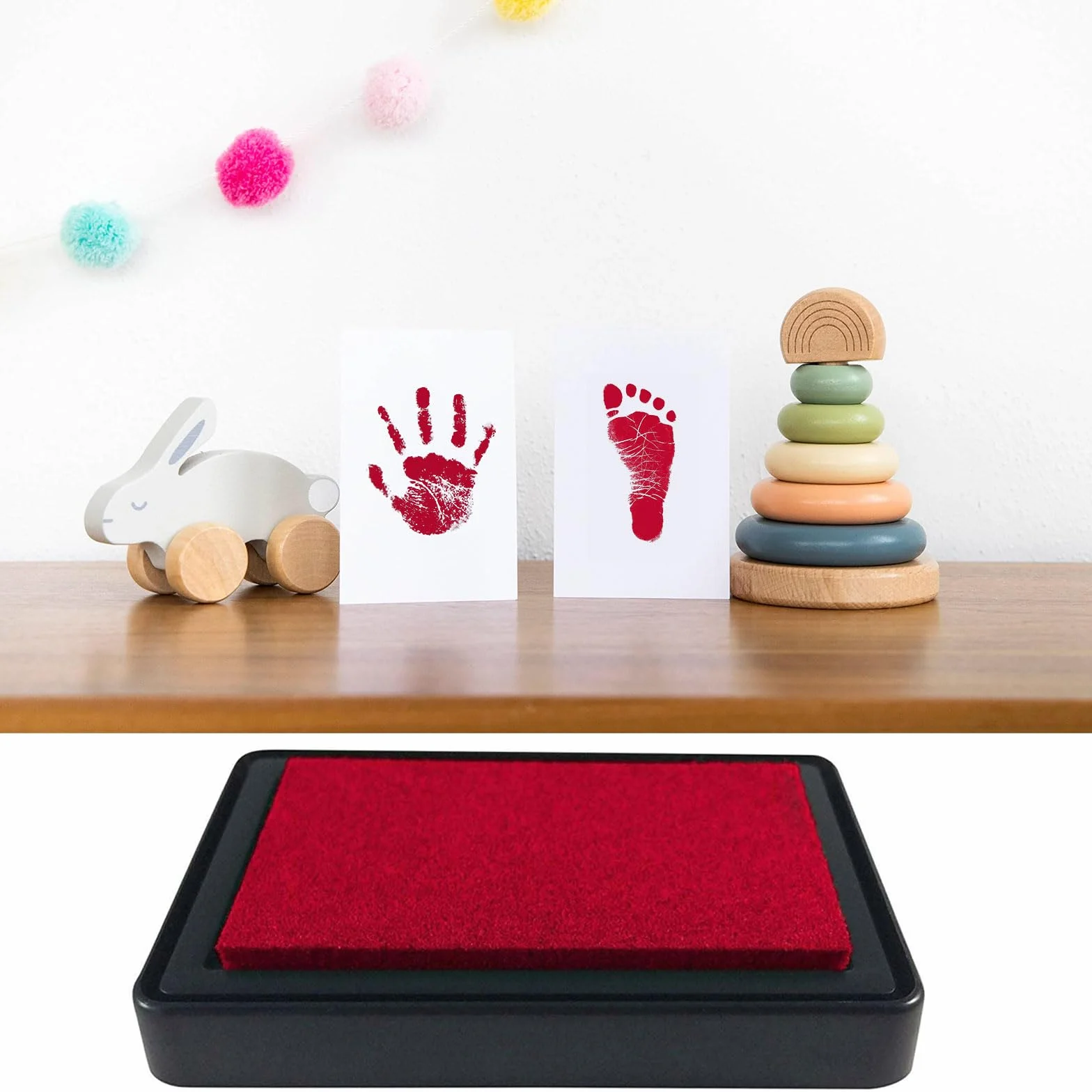 Tampon encreur réutilisable pour bébé, empreinte de pied et de main, rouge