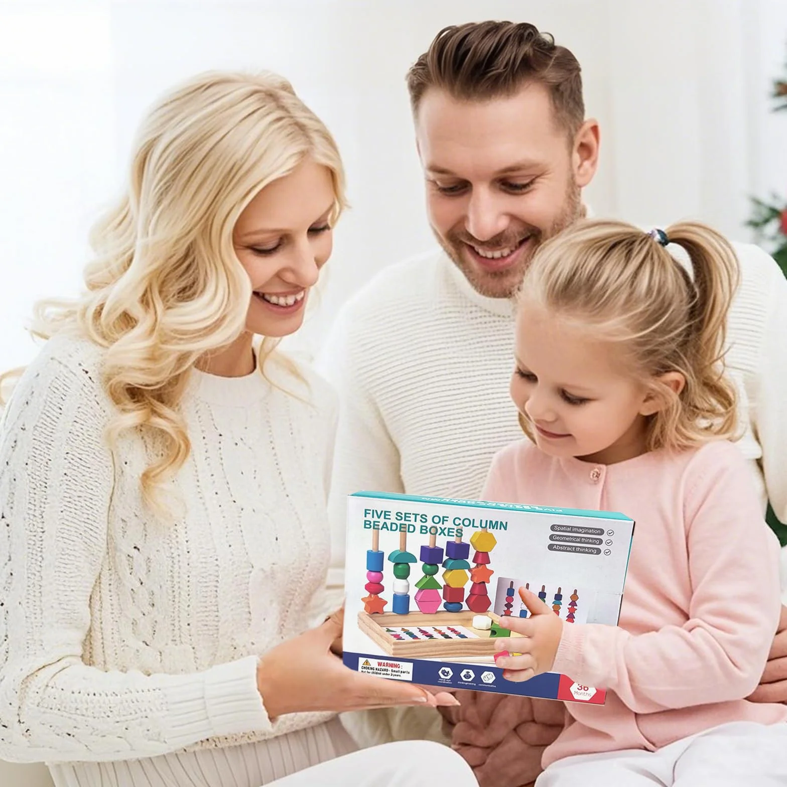 Jouet Montessori 3 en 1 pour Enfants 2-4 Ans Perles en Bois à Enfiler, Jeu de Tri et Empilage Éducatif