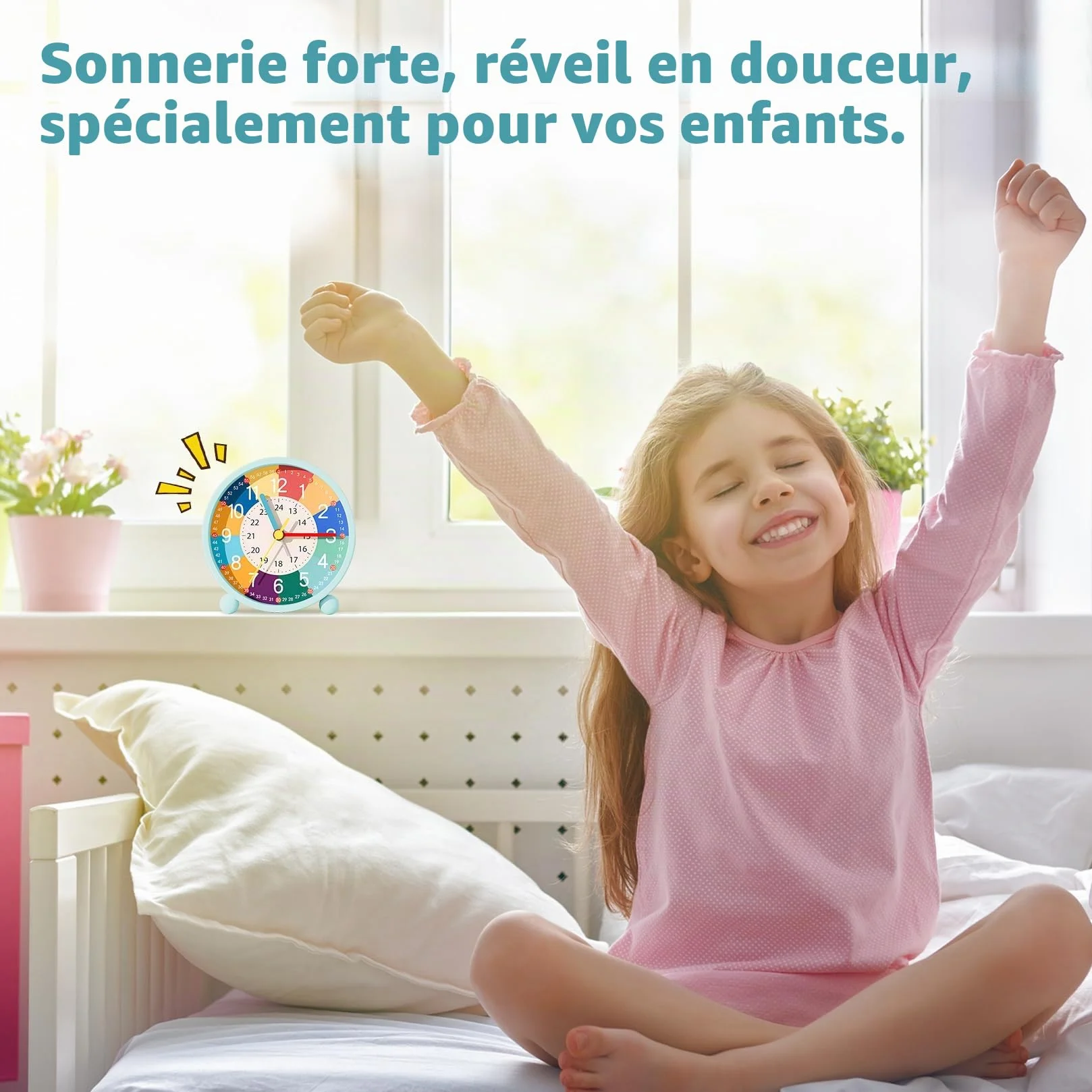 Idota Réveil enfant analogique sans tic-tac apprentissage veilleuse