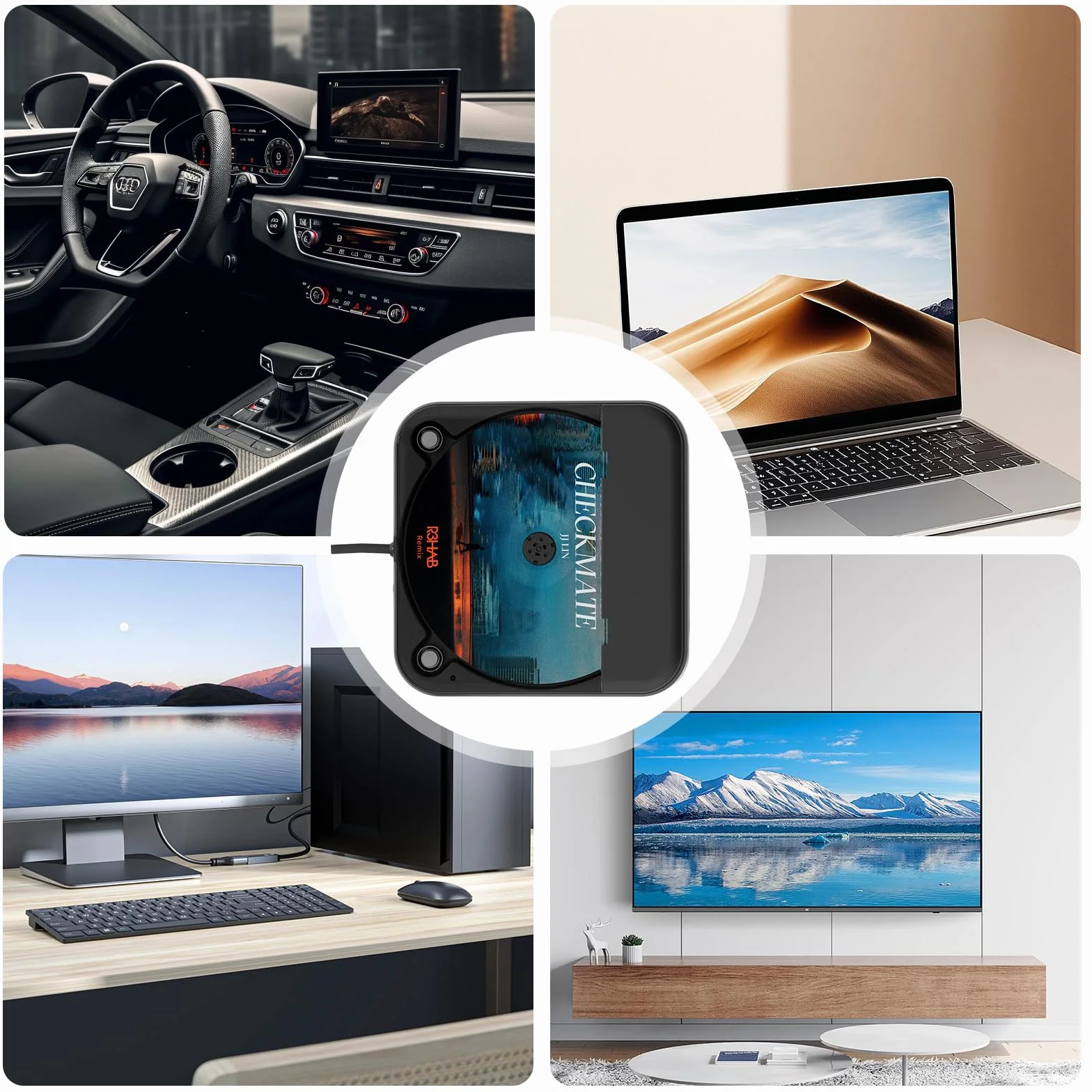 Lecteur CD Voiture Universel USB AUX Compatible Autoradio PC Téléviseur Noir