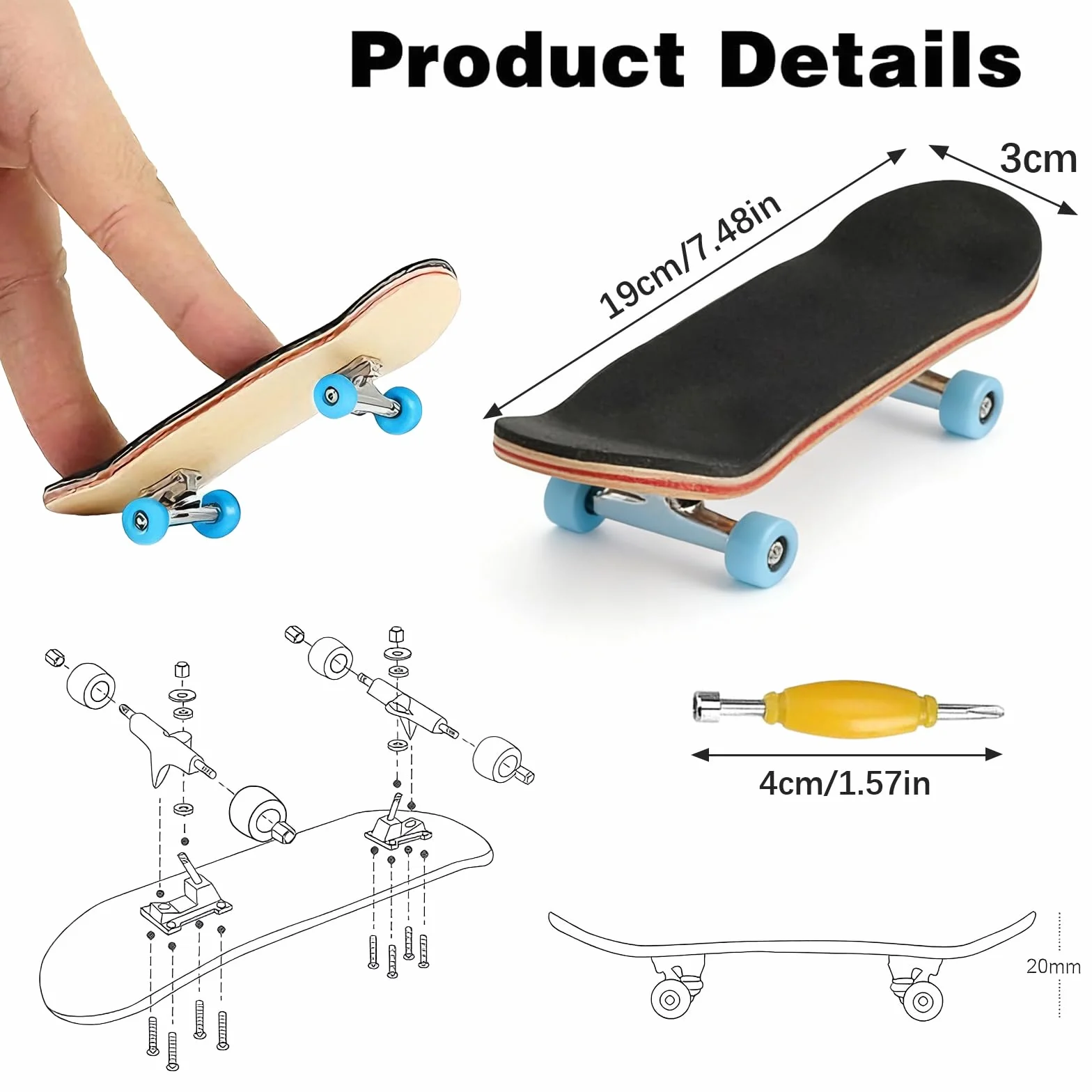 Complet Érable en Bois Pont Finger Skate DIY Mini Skate Doigt 5 Étages Monter Soi Même Fingerboard