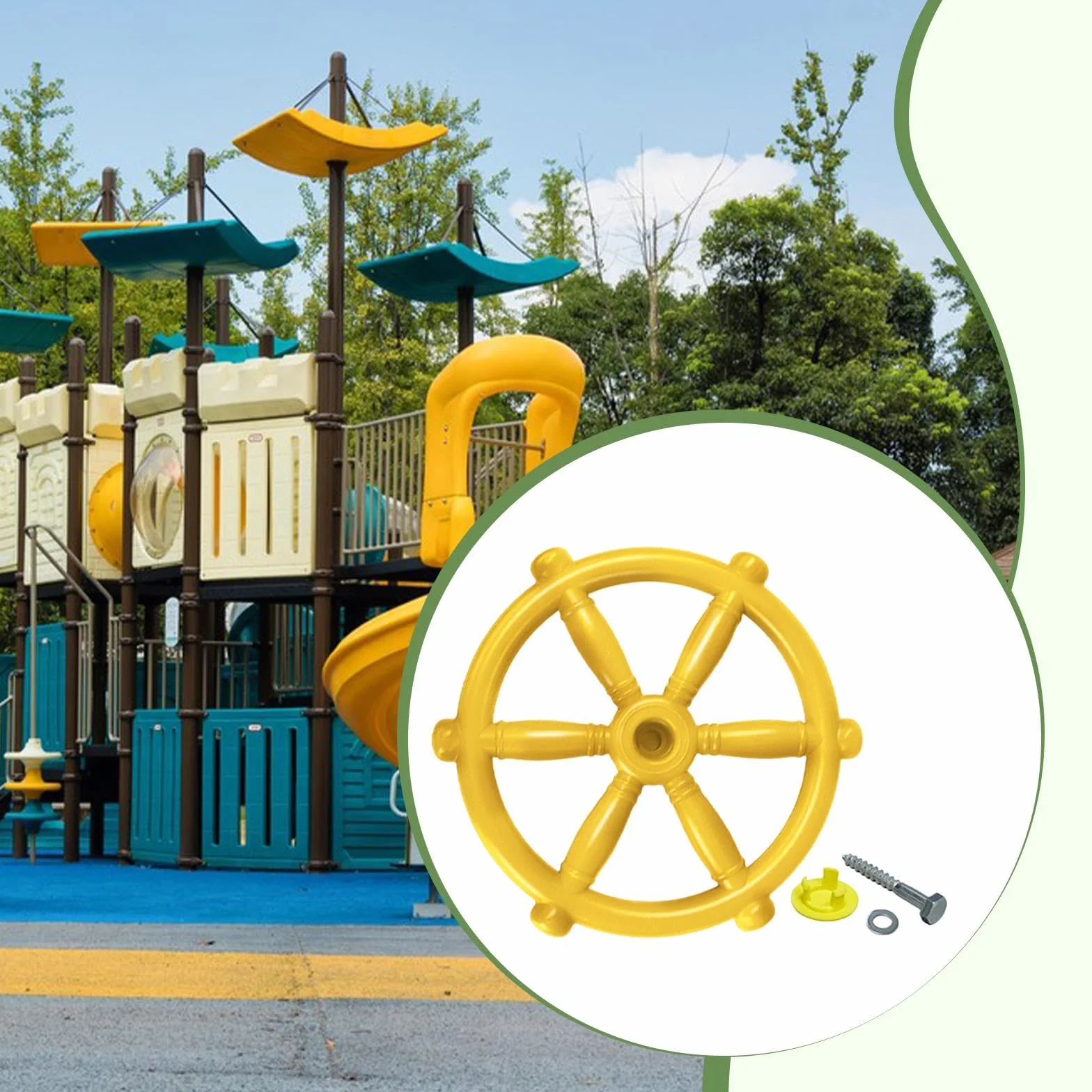 Roue de Bateau Pirate pour Enfants, Volant Gouvernail en Plastique Soufflé, Accessoire de Jeu Extérieur, Jaune