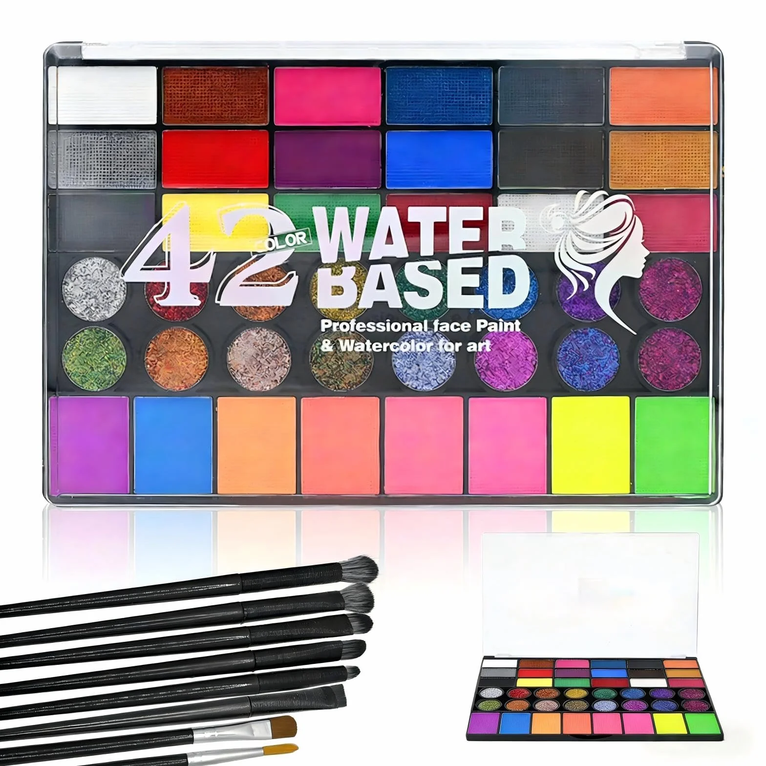 Peinture Corporelle 42 Couleurs Palette Maquillage Enfant avec 8 Pinceaux Non Toxique Lavable