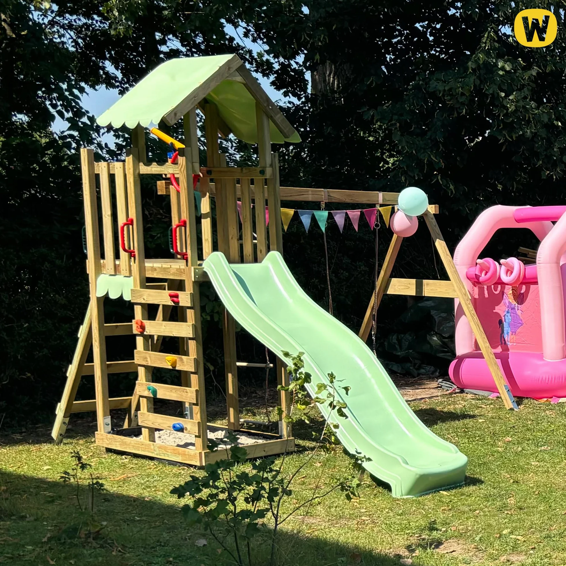 Wickey MultiFlyer Light Portique en Bois avec Balançoire et Toboggan pour Enfants Vert Pastel