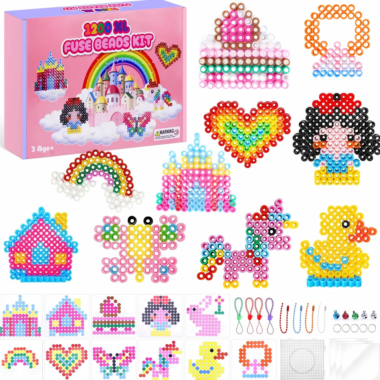 Perles à Repasser 10 mm Lot de 1200 avec Plaque Carrée et Motifs Créatifs pour Enfants