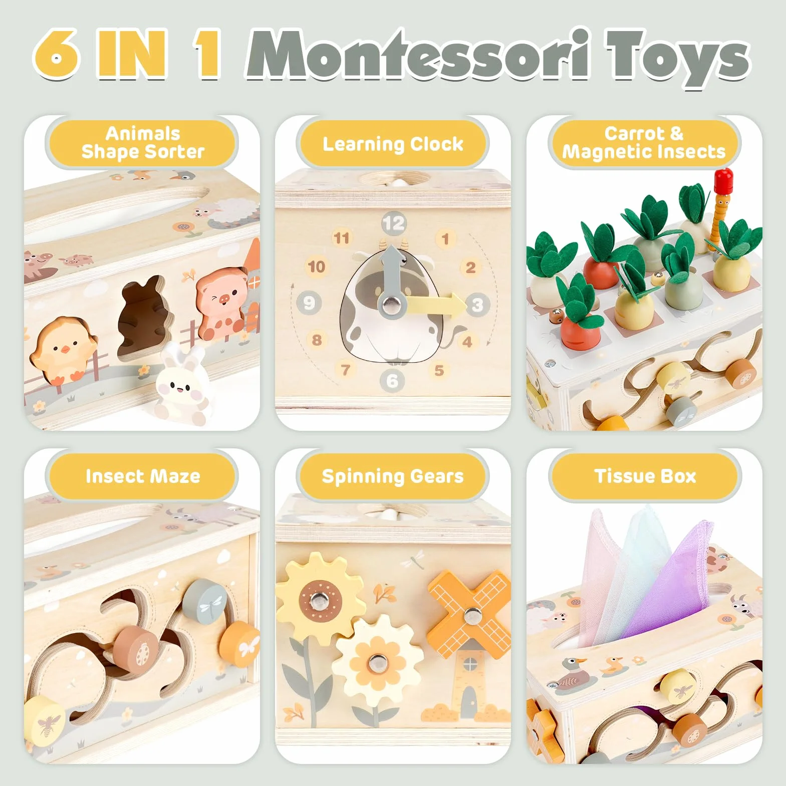 Vanplay Jouet Montessori Boîte à Mouchoirs en Bois 1 2 3 Ans