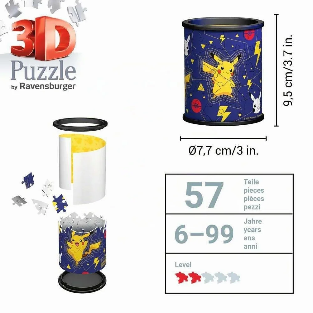 Ravensburger Puzzle 3D Pot à Crayons Pokemon Pikachu 54 pièces numérotées 9,5 cm