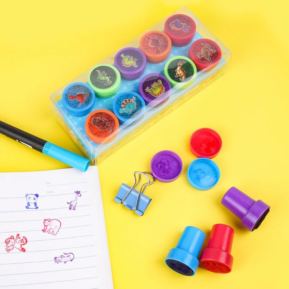 Tampons Dinosaure Animal Auto-Encreurs 10 Pièces pour Fêtes Scolaires