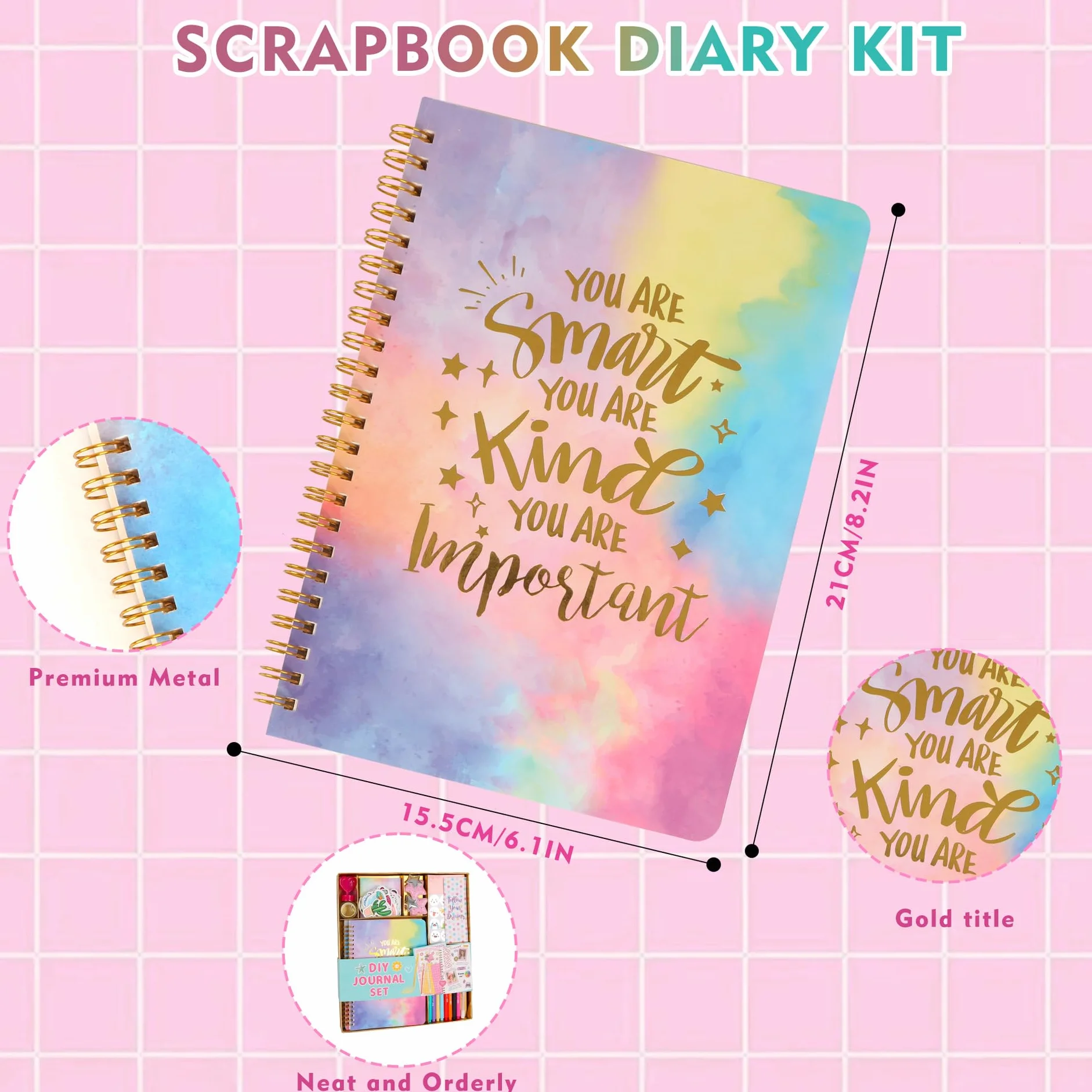 Kit de journal à faire soi-même avec couverture rigide – Cadeau de Pâques pour filles 8-12 ans – Scrapbook, agenda et papeterie
