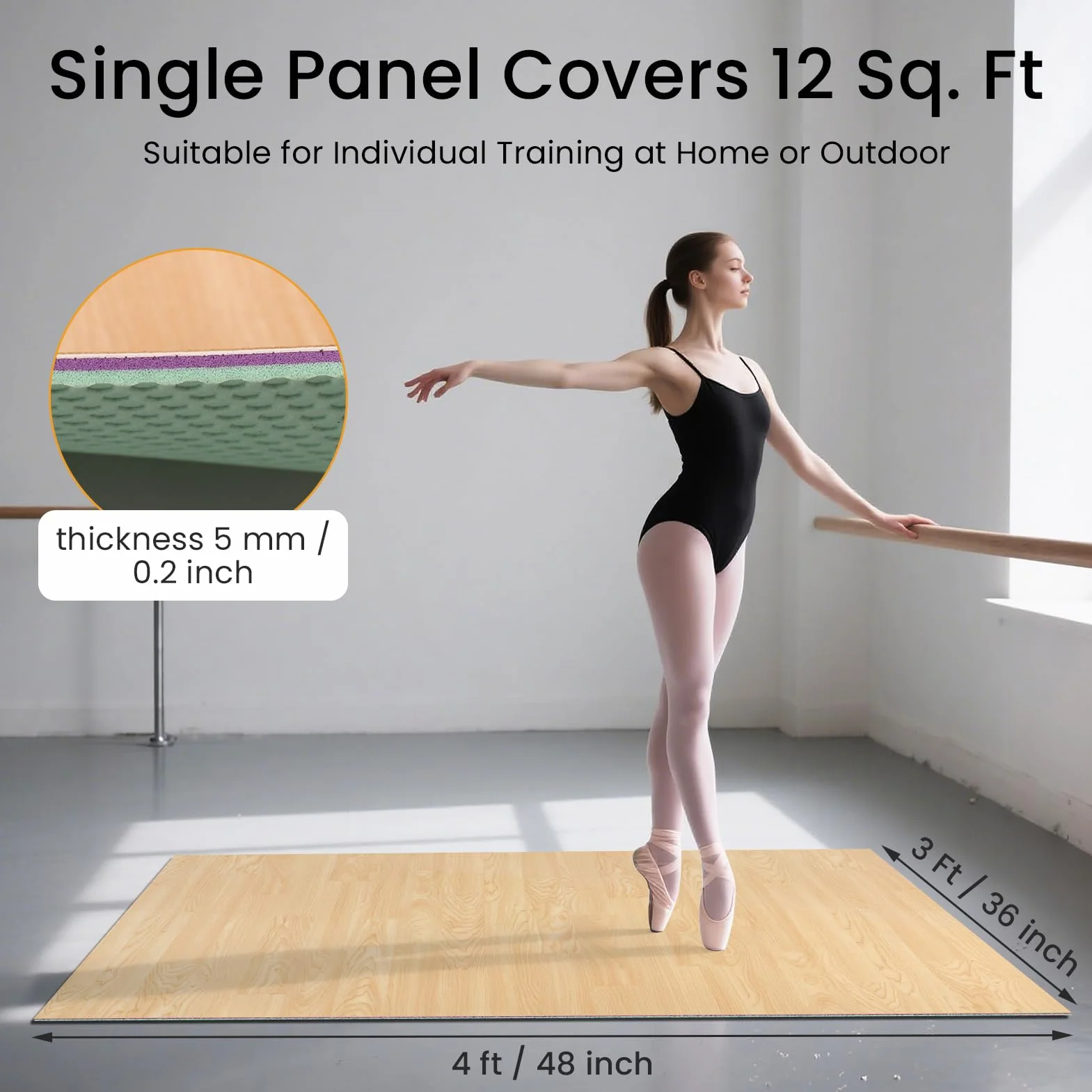Tapis de danse portable PVC 91 x 122 cm 5 mm épaisseur antidérapant absorbant chocs ballet jazz claquettes irlandais pop