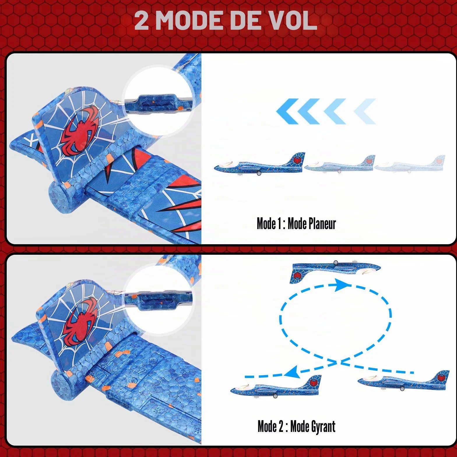 Avion Jouet LED Polystyrene Planeur Mousse avec Pistolet Catapulte pour Enfant 3-10 ans Cadeau Noël