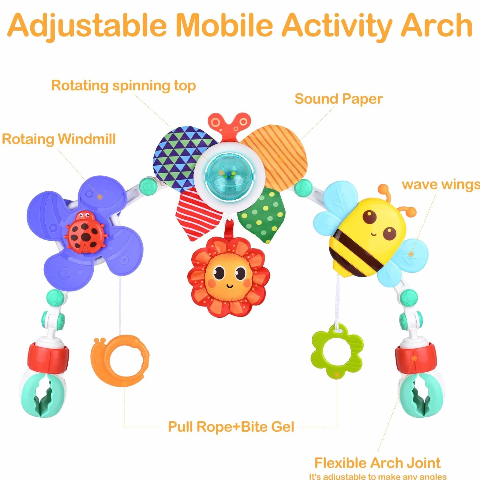 Arche de Poussette Honeybee Crib Jouets Musicaux avec Support d'Activité Sensorielle Pliable