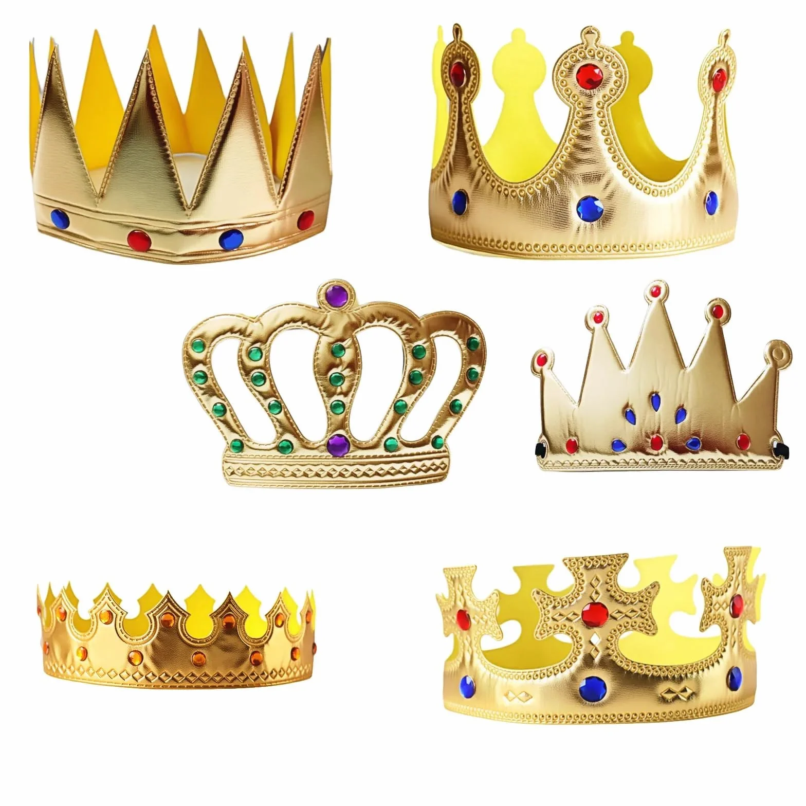 Couronnes Dorées Galette des Rois 6 Pièces, Couronne Roi et Reine Réutilisable Enfants Adultes