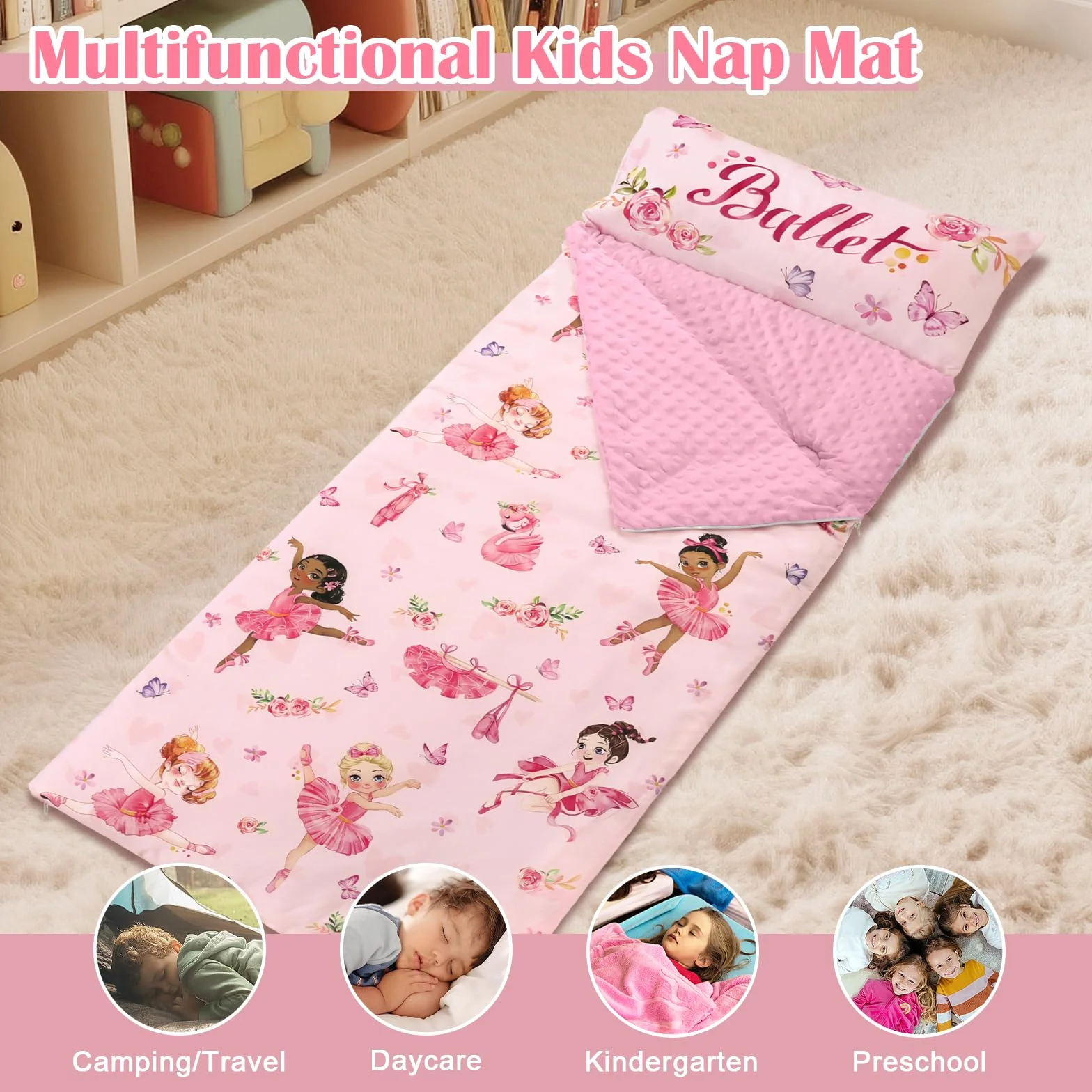 decalsweet Sac de Couchage Chaud pour Enfants avec Oreiller Amovible, Double Fermeture Eclair Camping