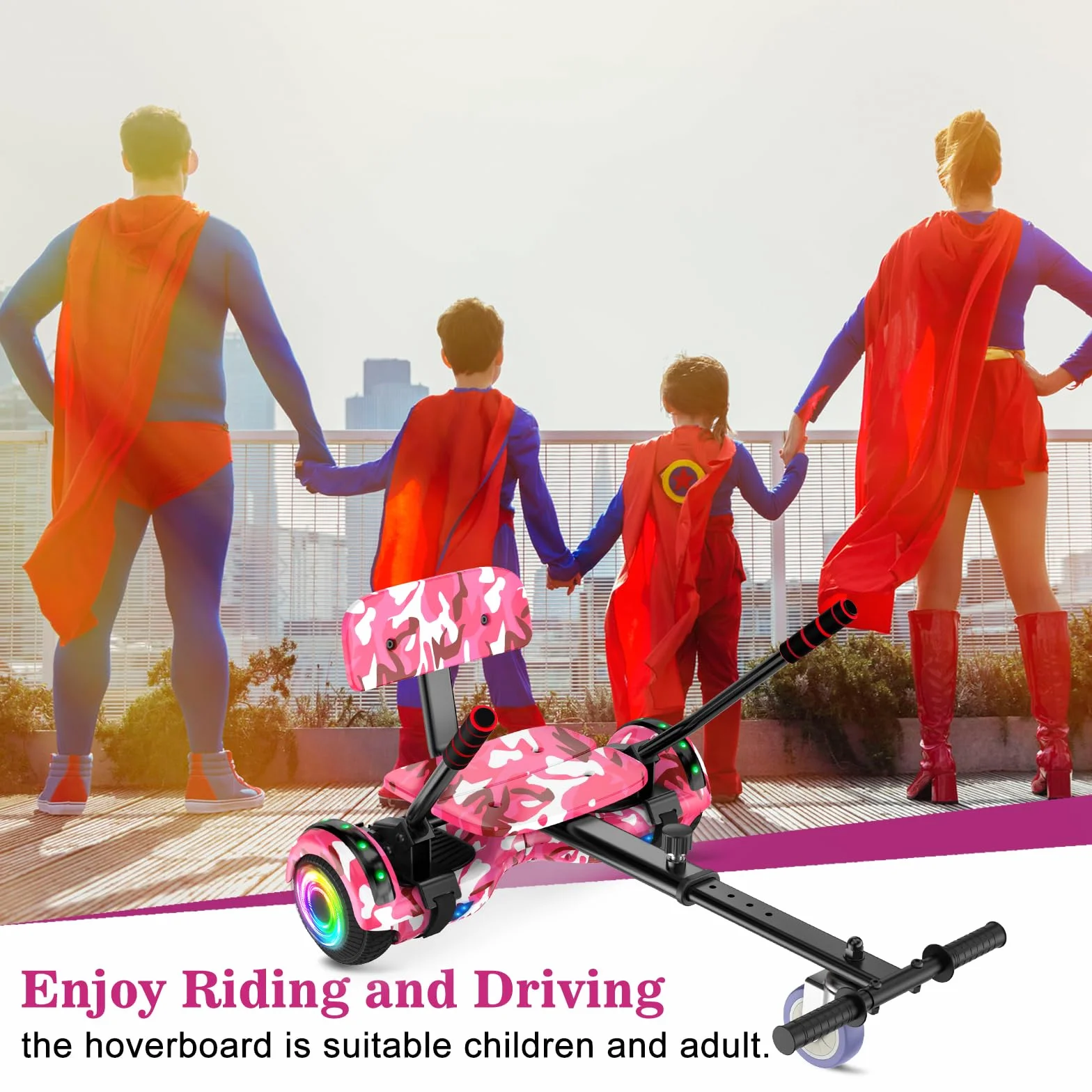 SISIGAD Hoverboard Go Kart Combo, Hoverboards avec siège, 6.5 inch Self Balancing Scooter with Bluetooth LED Lights, Go Karts Hover Board for Kids