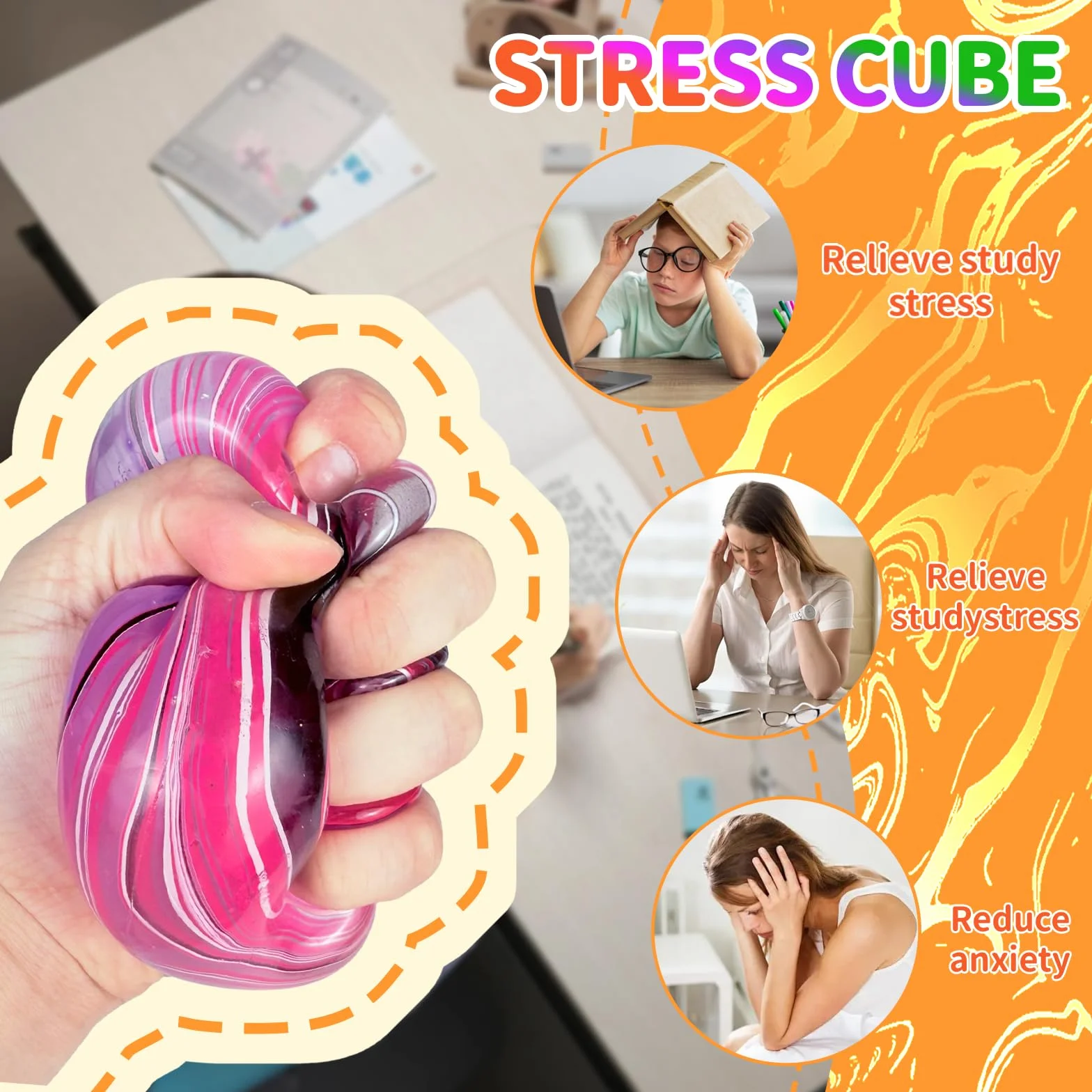 Graphinza Squeeze Toys Medium 1.97in Soft Relief Cube for Autism Stress Relief, Balls for Adults Children Classroom Prizes (4 PCS)