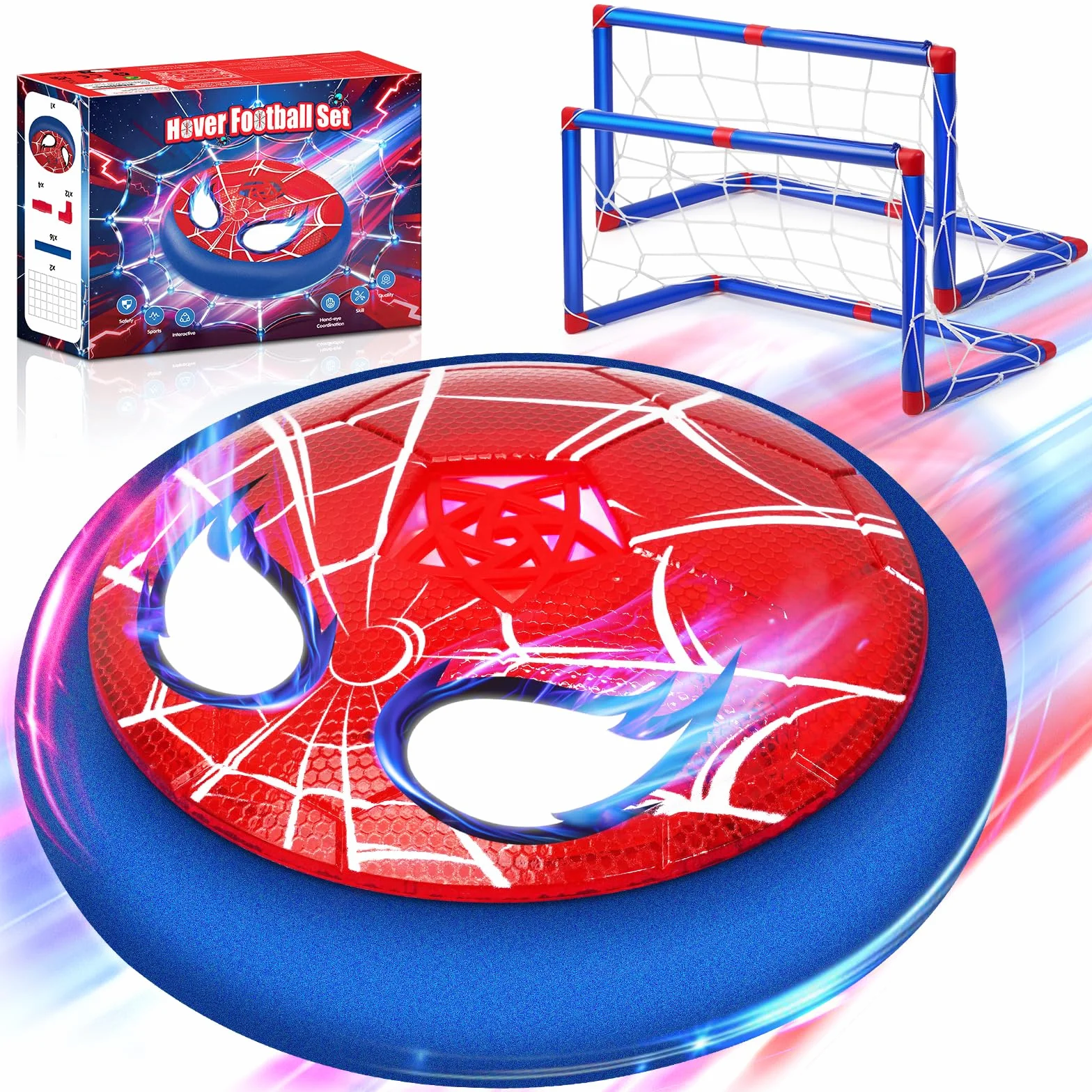 Ballon de Foot Enfant avec 2 Cages de But & Yeux Lumineux, Air Power Football Jouet 3-12 Ans