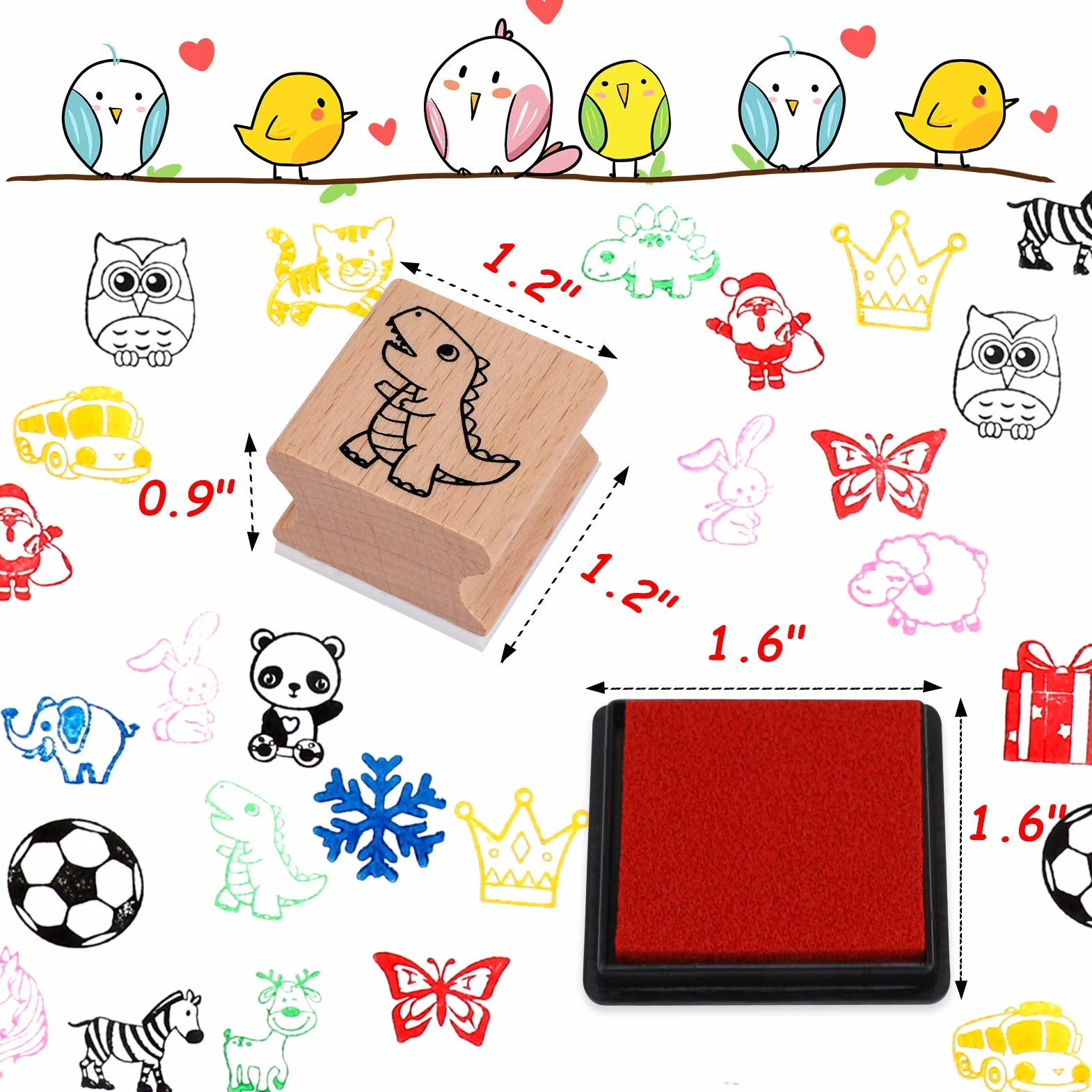 HOWAF 26pcs Tampons Bois pour Enfants Artisanat avec Encreur Animaux Père Noël Licorne Dinosaure