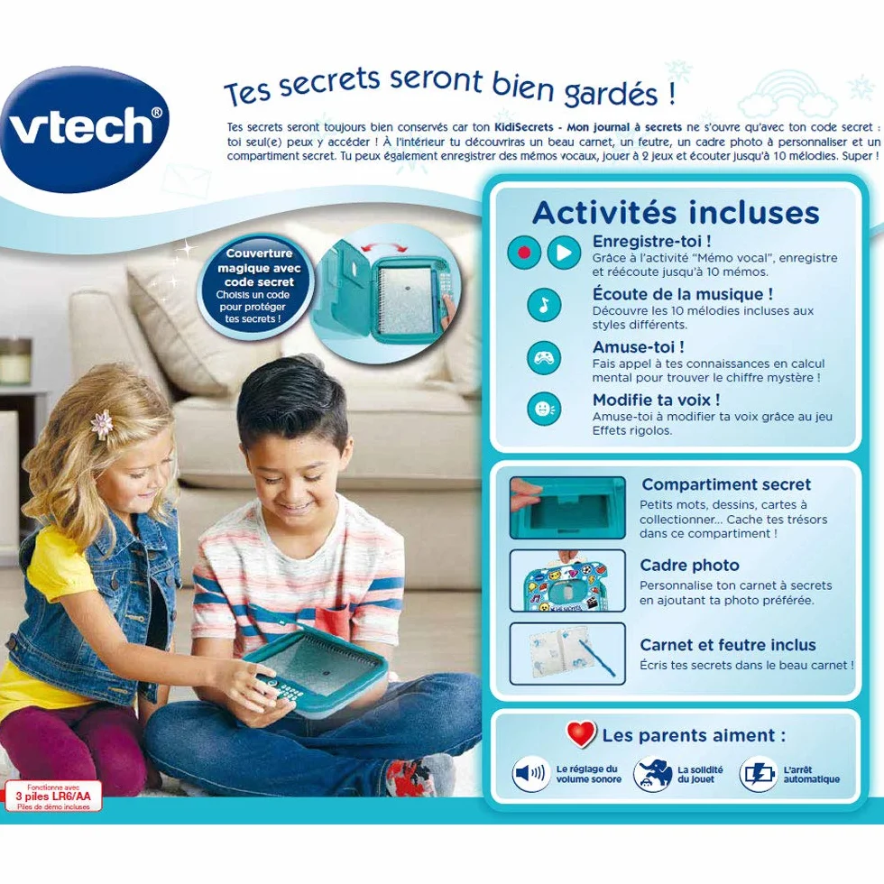 VTech KidiSecrets Mon Journal à Secrets Bleu Journal Intime avec Code 6-12 Ans Version FR