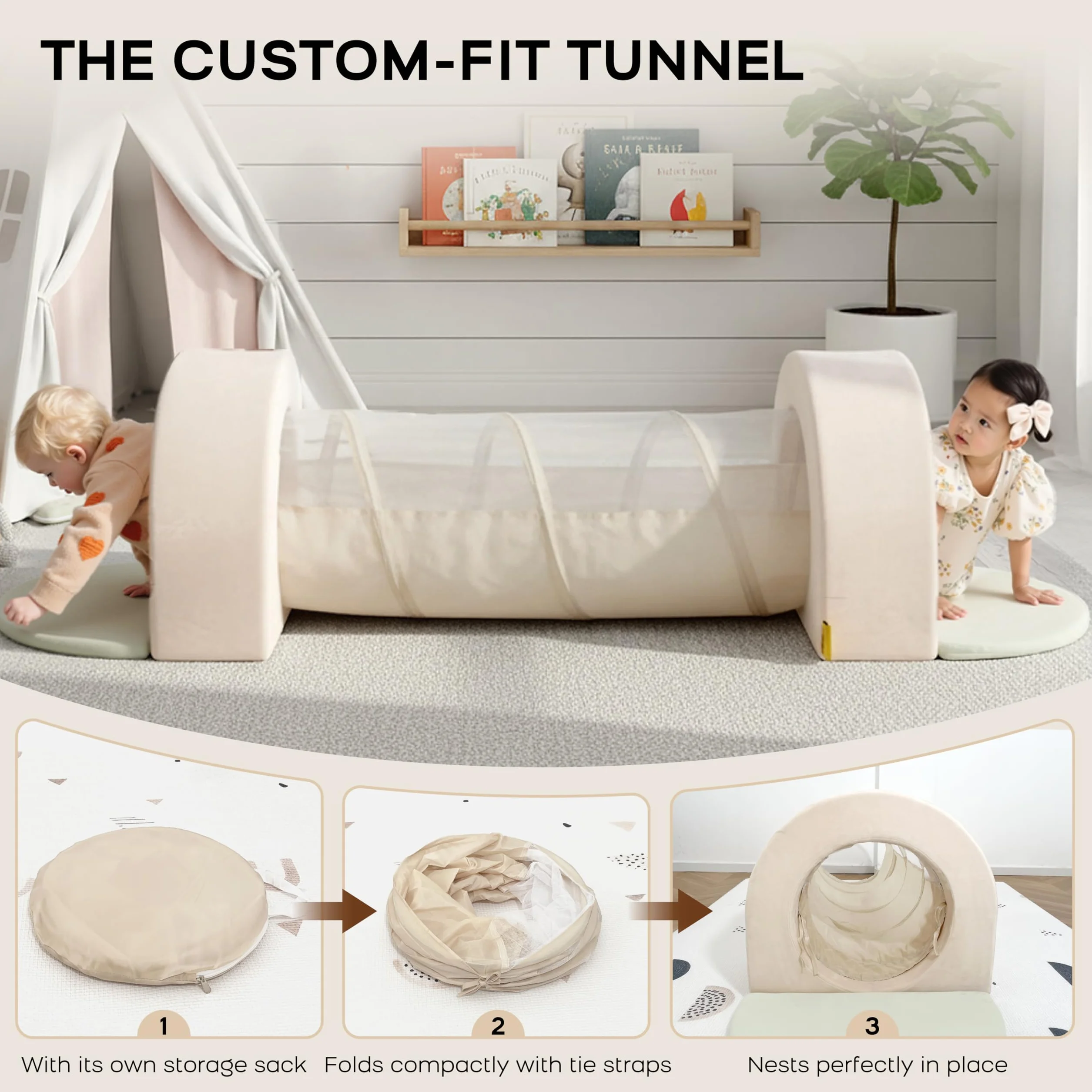 BanaSuper Parcours Motricité Bébé Blocs de Mousse Tunnel de Jeu Module Motricité Enfant Intérieur Jeu d'Éveil Sensoriel Physique Structure d'escalade